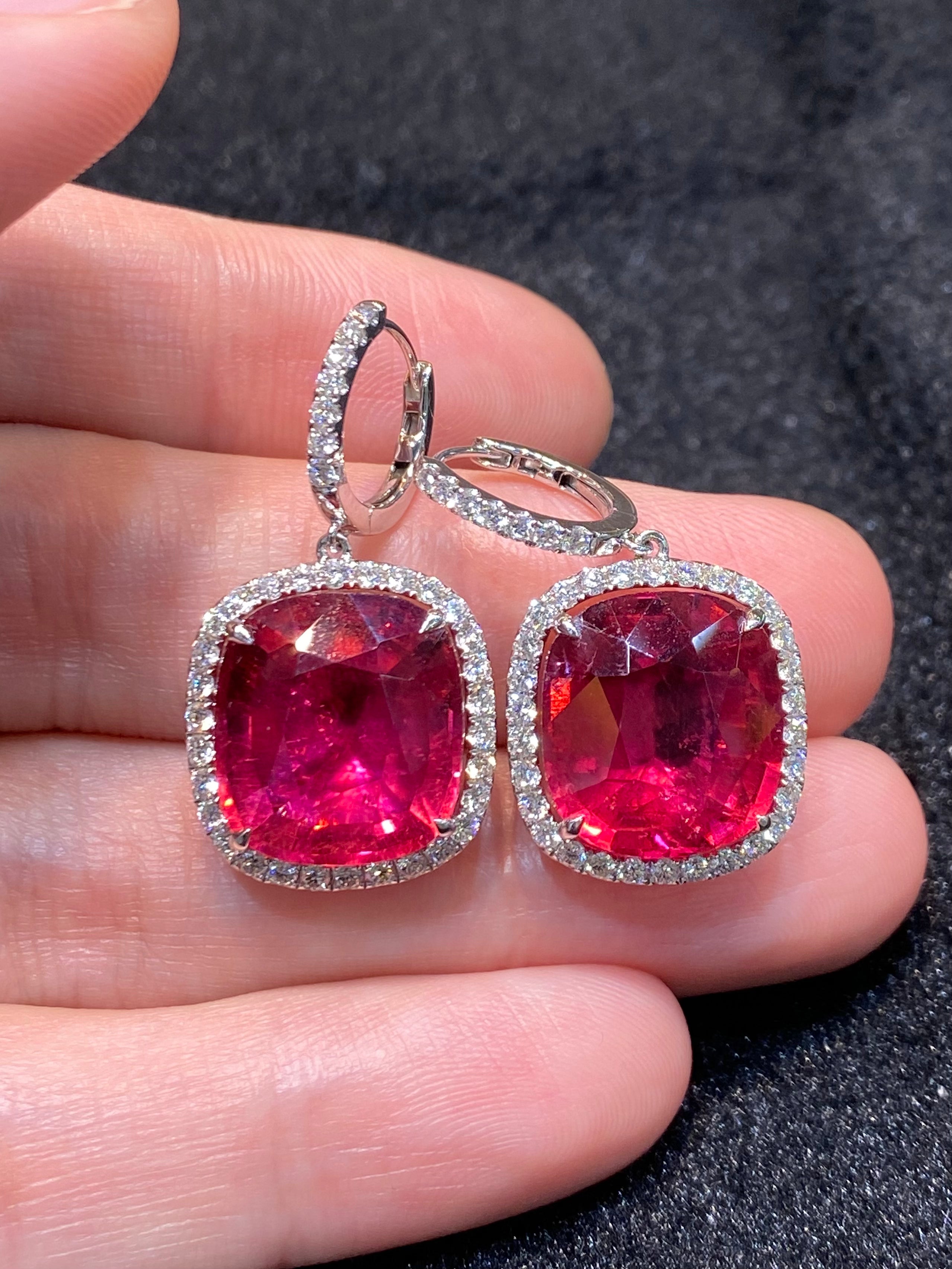 Natural Rubellite Tourmaline Earrings 21.20ct - Genuine Pink Tourmaline Jewelry for Women, Dainty Stud Earrings for Everyday Wear & Special Occasions