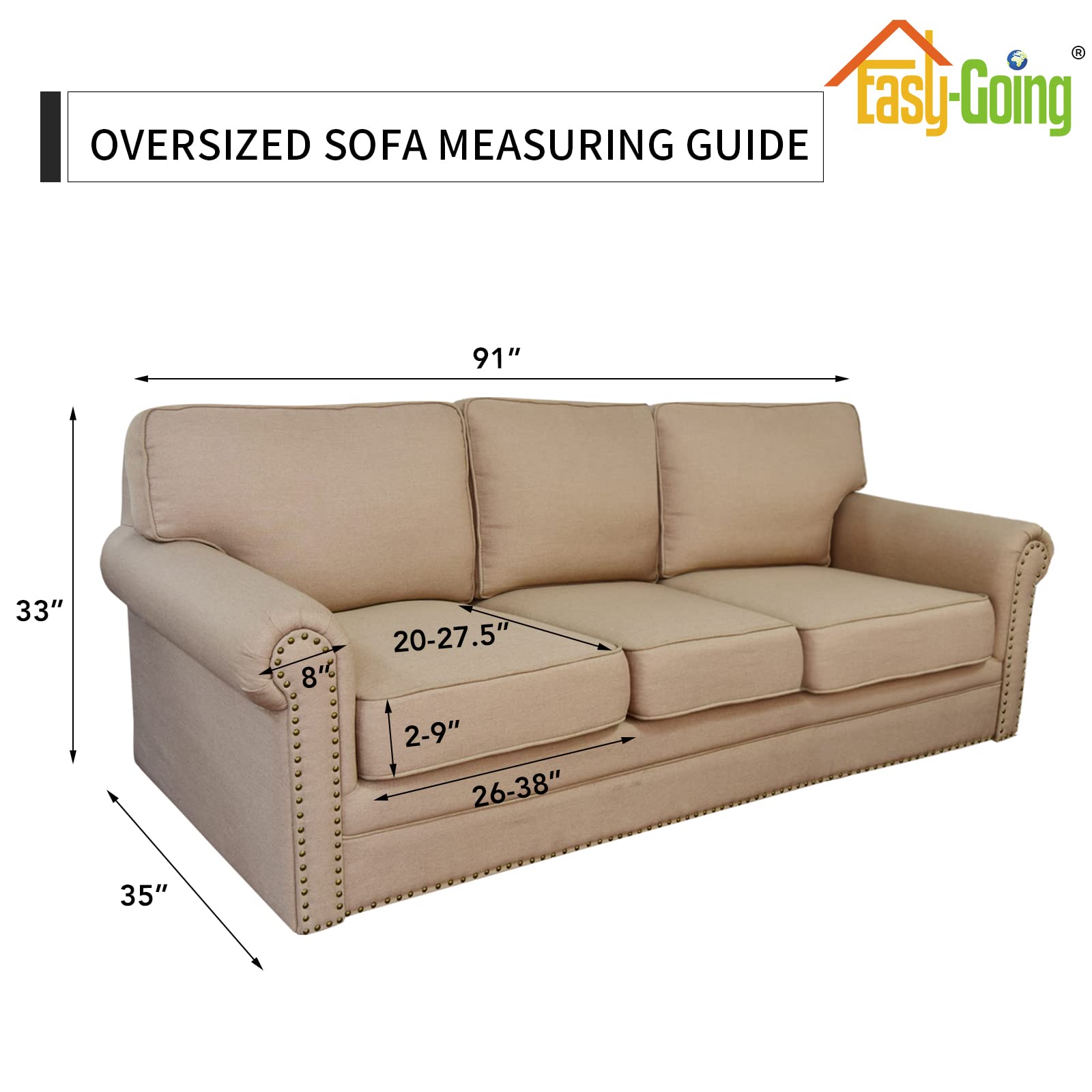 4-Piece Stretch Couch Cover for Oversized Sofas - Washable Elastic Slipcover Fits 3-Cushion Couches | Pet & Kid-Friendly Furniture Protector (Grey-Green) - Perfect for Homes with Dogs, Cats or Children