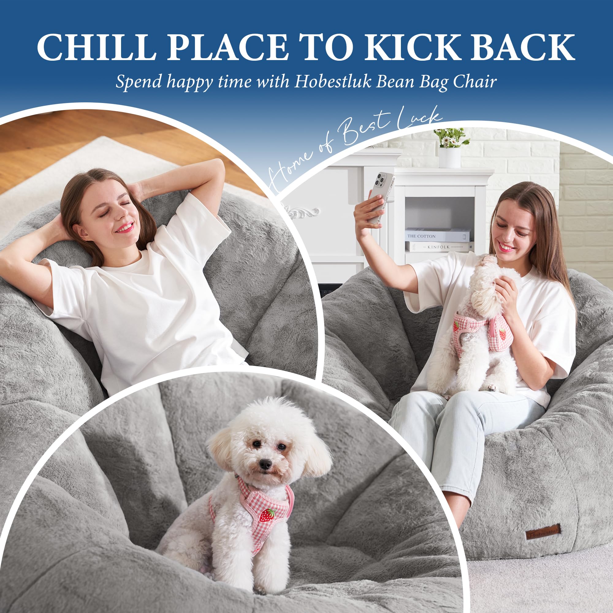 Hobestluk Large Bean Bag Chair for Adults - Oversized Comfy Bean Bag Sofa Chair with Spacious Design, Perfect for Reading, Gaming, Lounging & Relaxing in Living Room, Bedroom or Dorm (Grey)
