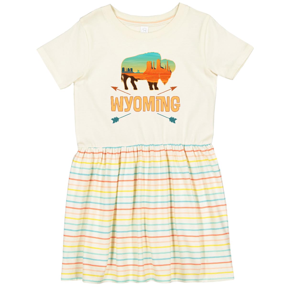 Inktastic Wyoming Vacation Buffalo Silhouette Toddler Dress - Cute Western Outfit for Girls, Soft Cotton Baby Dress for Travel & Outdoor Adventures