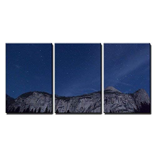 Starry Sky Over Mountain Peak Canvas Wall Art - 3 Piece Modern Home Decor - Stretched & Framed Ready to Hang - 16