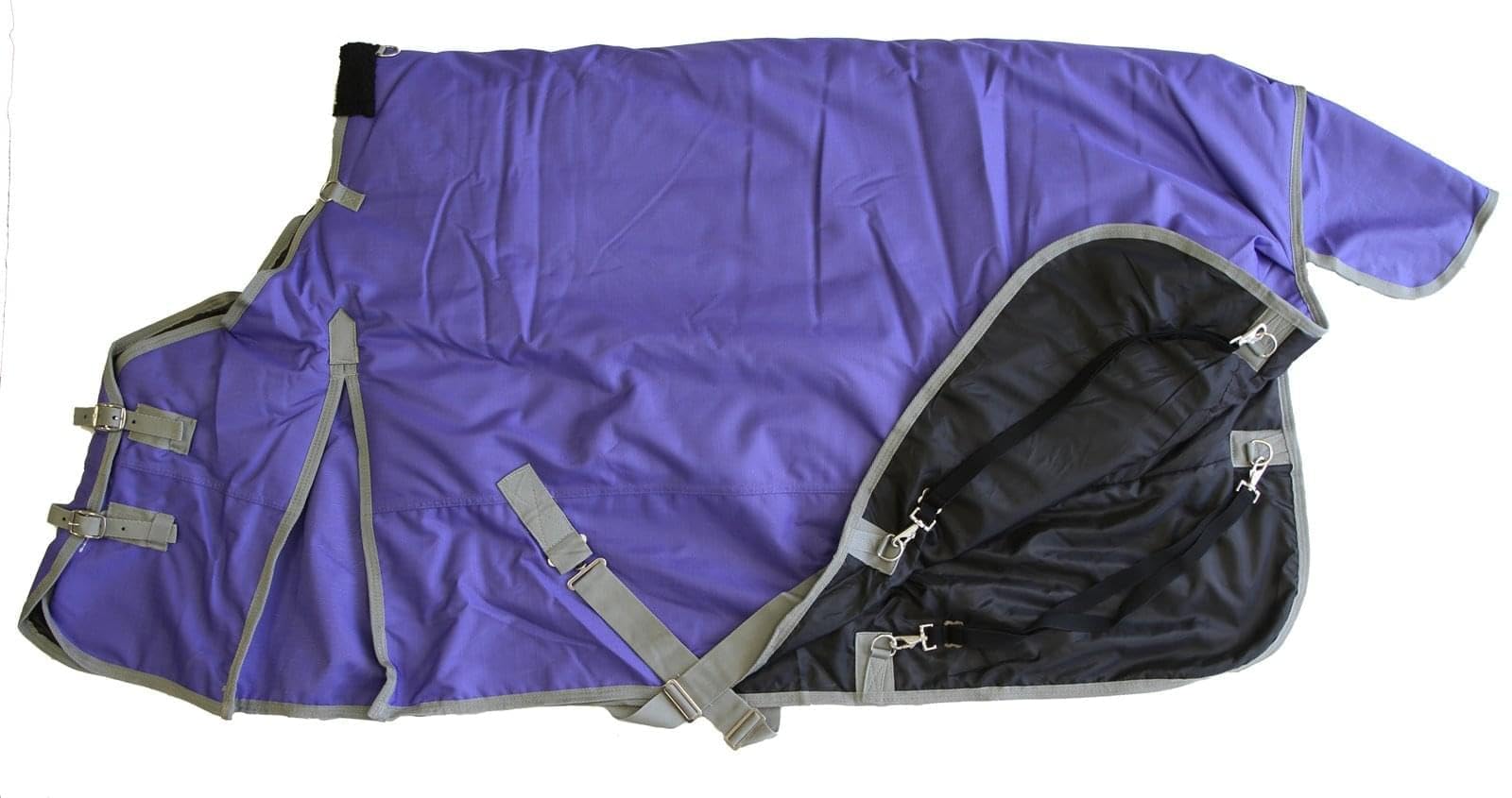 1200D Waterproof Heavyweight Winter Horse Blanket with Hood - 400g Insulated Turnout Rug with Fleece Collar, Shoulder Gussets & Tail Flap - Purple 80