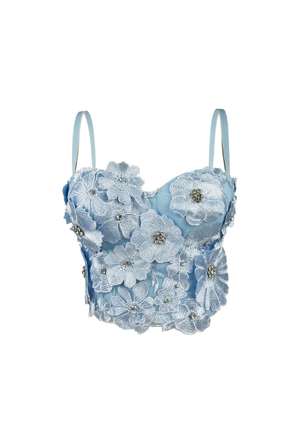 3D Flower Diamond Corset in Blue - Elegant Corset Top for Women | Perfect for Weddings, Prom, and Special Occasions