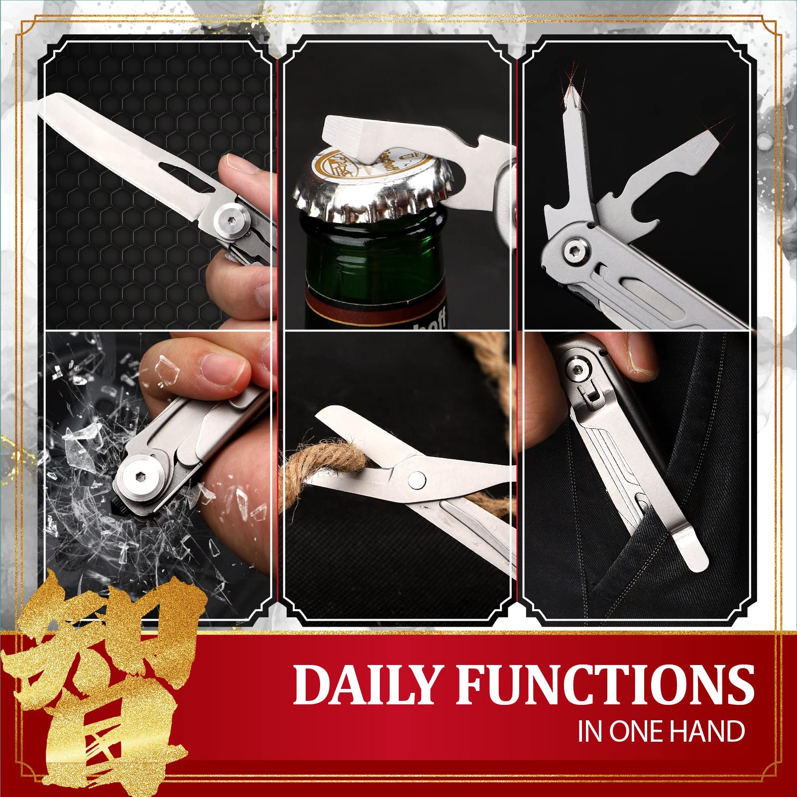 EDC Pocket Knife with Clip - Multitool Folding Knife with Window Breaker, Scissors & Safety Lock | Portable Survival Tool for Men | Perfect for Camping, Hiking & Emergency Preparedness
