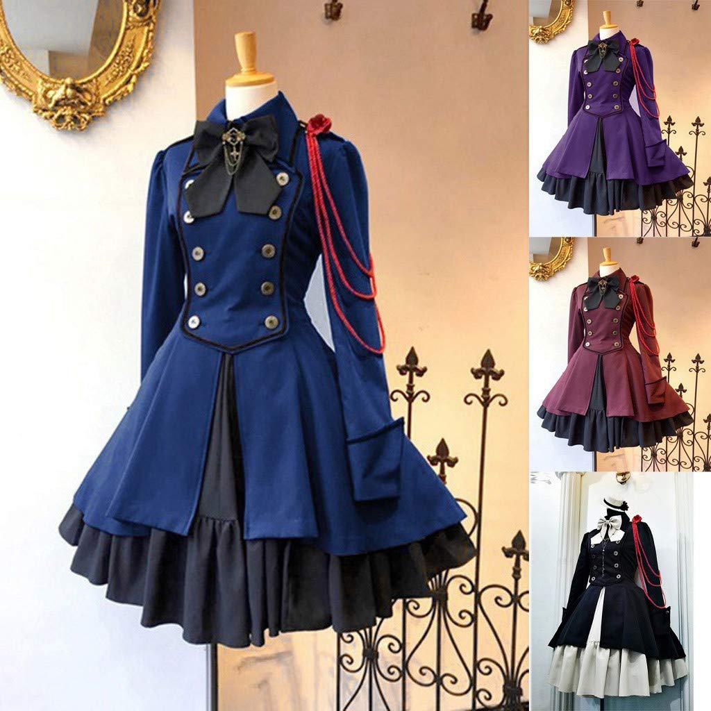 Gothic Lolita Dress for Women - Vintage Bow & Ruffle Steampunk Costume with Long Sleeves | Renaissance Cosplay Outfit for Halloween, Anime Conventions & Themed Parties