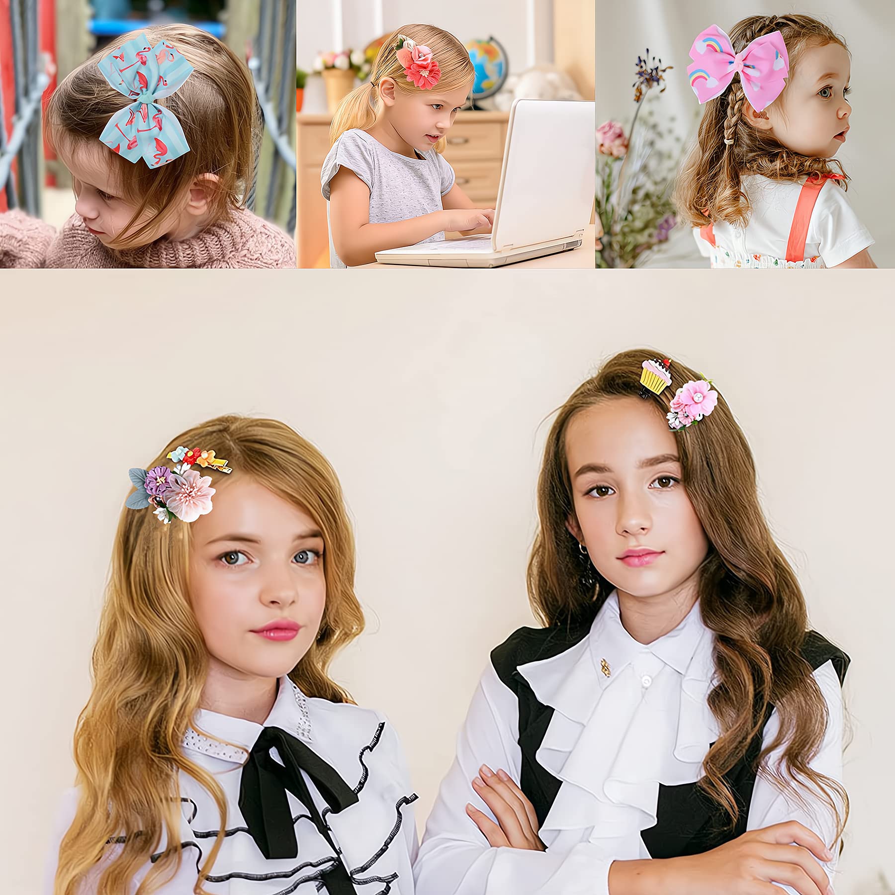Fsmiling 11-Pack Girls Hair Bows with Alligator Clips - Grosgrain Ribbon Flower Hair Accessories for Valentine's Day, Easter & Parties | Perfect for School, Weddings & Special Occasions