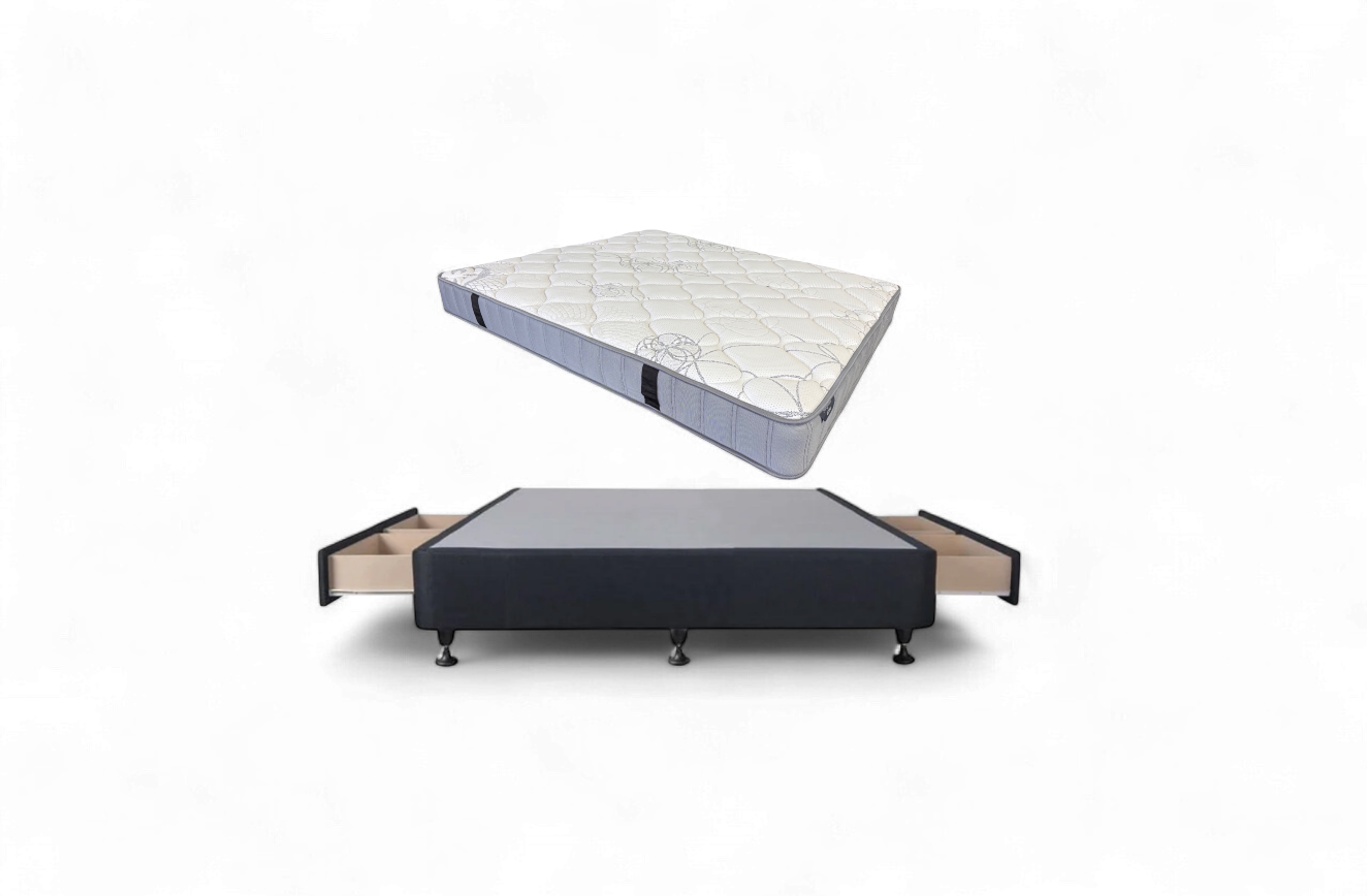 Queen Size Standard Drawer Bed Frame with SleepMax Essential Mattress - Space-Saving Storage Bed with Comfort Support for Small Bedrooms, Guest Rooms & Apartments