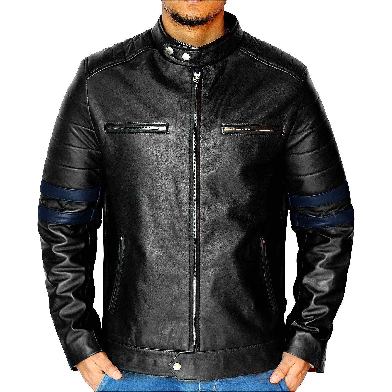 Premium Genuine Lambskin Leather Jacket for Men - Classic Black Biker Style Jacket | Trendy Motorcycle & Casual Wear for Everyday Outfits