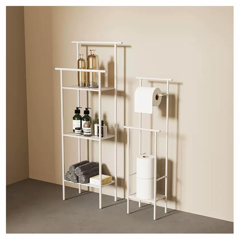 2-Tier Stainless Steel Towel Rack Holder - Free Standing Bathroom Organizer for Indoor & Outdoor Use - Space Saving Floor Towel Shelf (13.3x17.5x61.7cm, White) - Perfect for Guest Bathrooms, Poolside, and Spa Areas