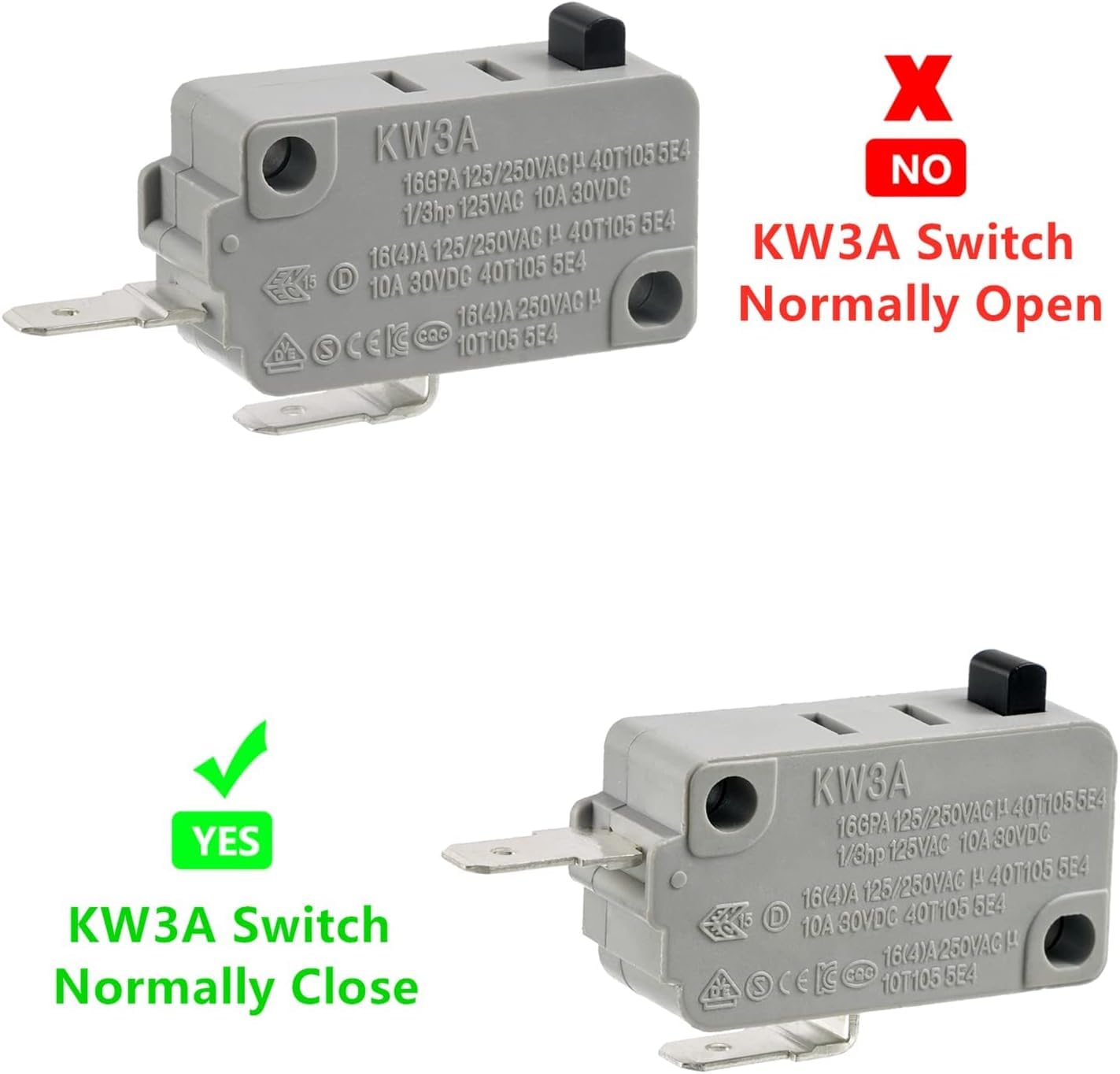 BOJACK Microwave Oven Door Switch KW3A 16A 125/250V - 2 Pack Normally Closed Replacement Switches for Microwave Repair - Perfect for LG, Samsung, Whirlpool & More - Easy DIY Installation for Home Appliances