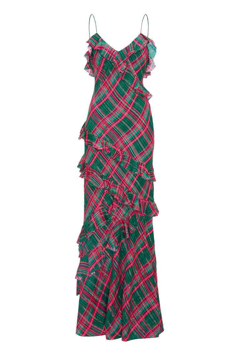 EVERGREEN Rialto Silk Tartan Dress - Elegant Women's Plaid Dress for Parties, Weddings & Formal Events