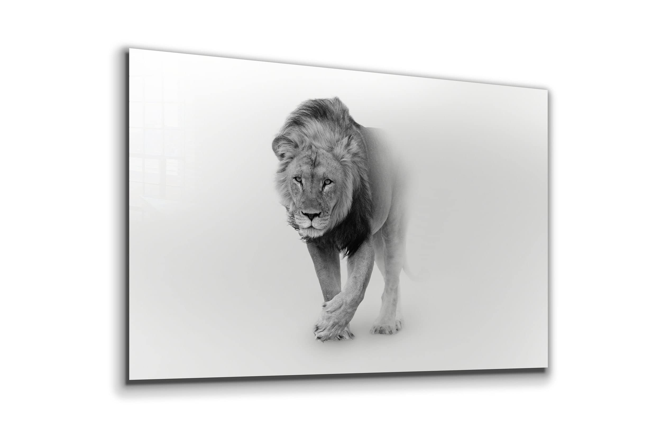 Lion in the Mist King Glass Wall Art - Big Cats Canvas Decor for Living Room - Modern Home Decor & Christmas Gift Idea - Elegant House Paintings for Wall Decorations (NBK8)