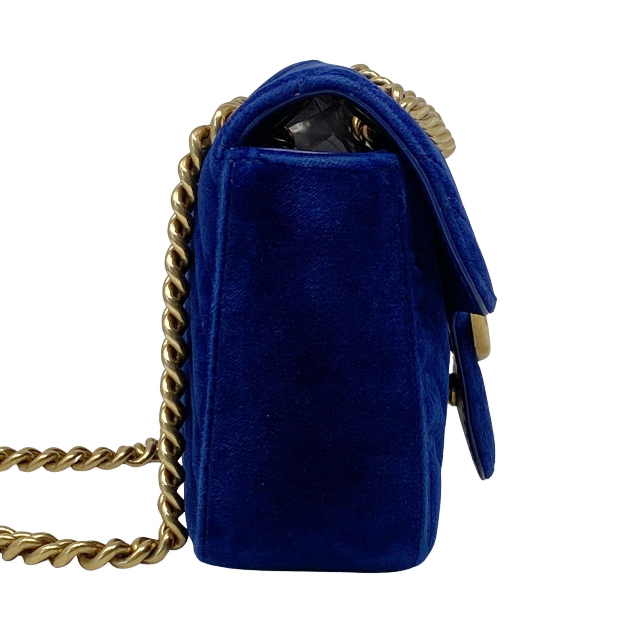 Gucci Blue Velvet Mini GG Marmont Crossbody Bag - Luxury Designer Handbag for Women | Perfect for Evening Parties, Date Nights & Special Occasions