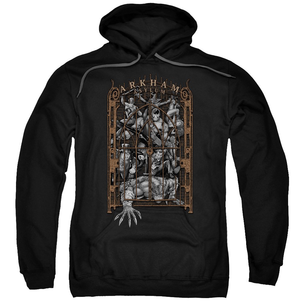 Batman Arkham Asylum Gate Pullover Hoodie - Men's Graphic Zip-Up Sweatshirt for Cosplay, Gaming & Casual Wear