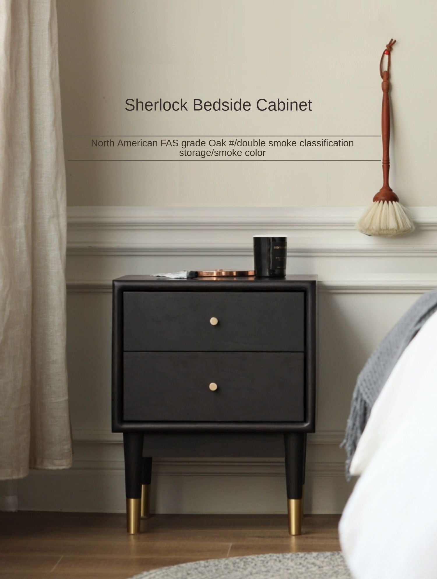 Solid Oak Wood Nightstand in Smoked Finish - Perfect for Bedroom, Living Room, or Office Furniture