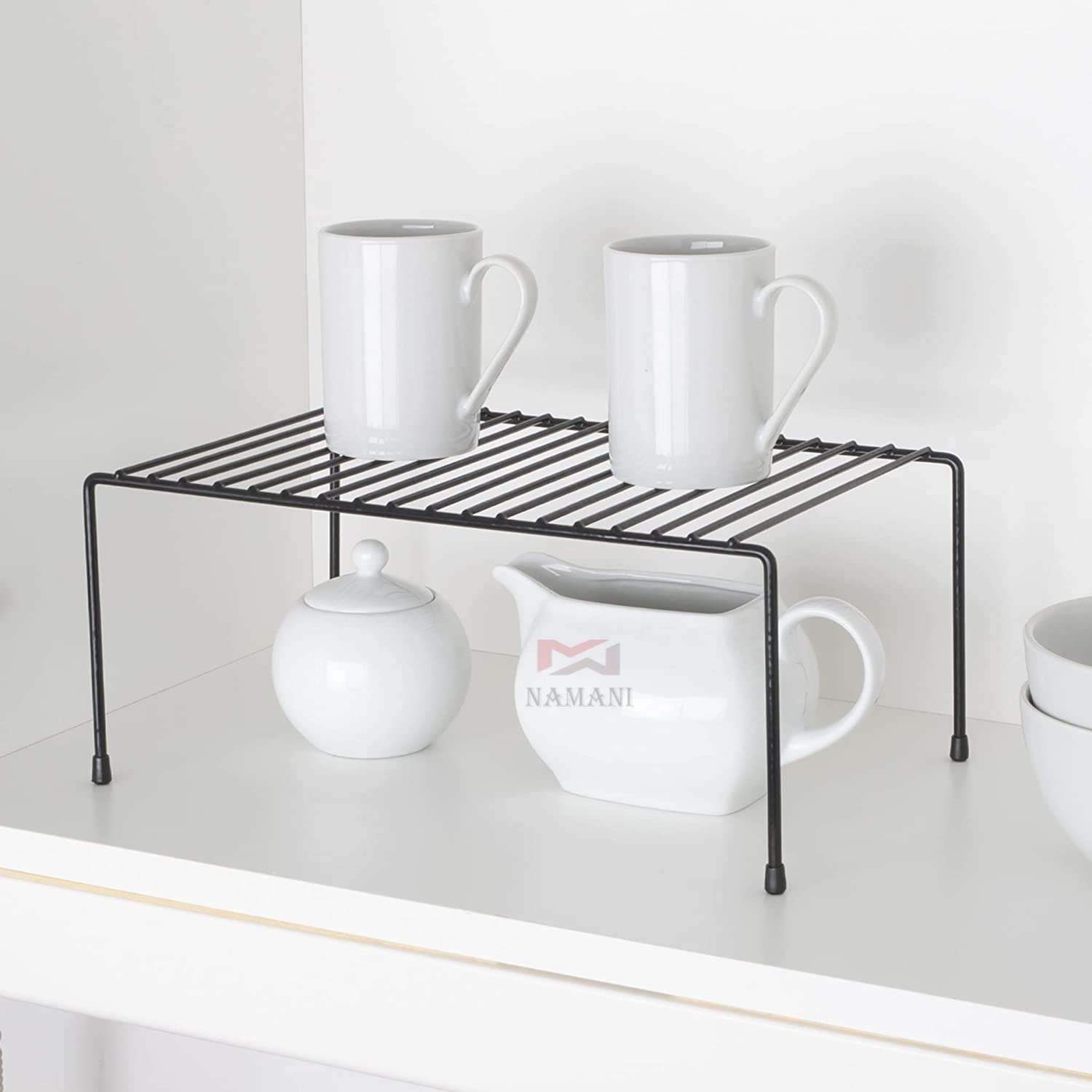 Namani Rustproof Steel Kitchen Dish Rack & Storage Organizer - Space Saving Cabinet Shelf for Fridge, Pantry & Countertop - Multipurpose Drying Rack for Dishes, Utensils & Kitchen Organization (Black) - Perfect for Small Kitchens & Apartment Living
