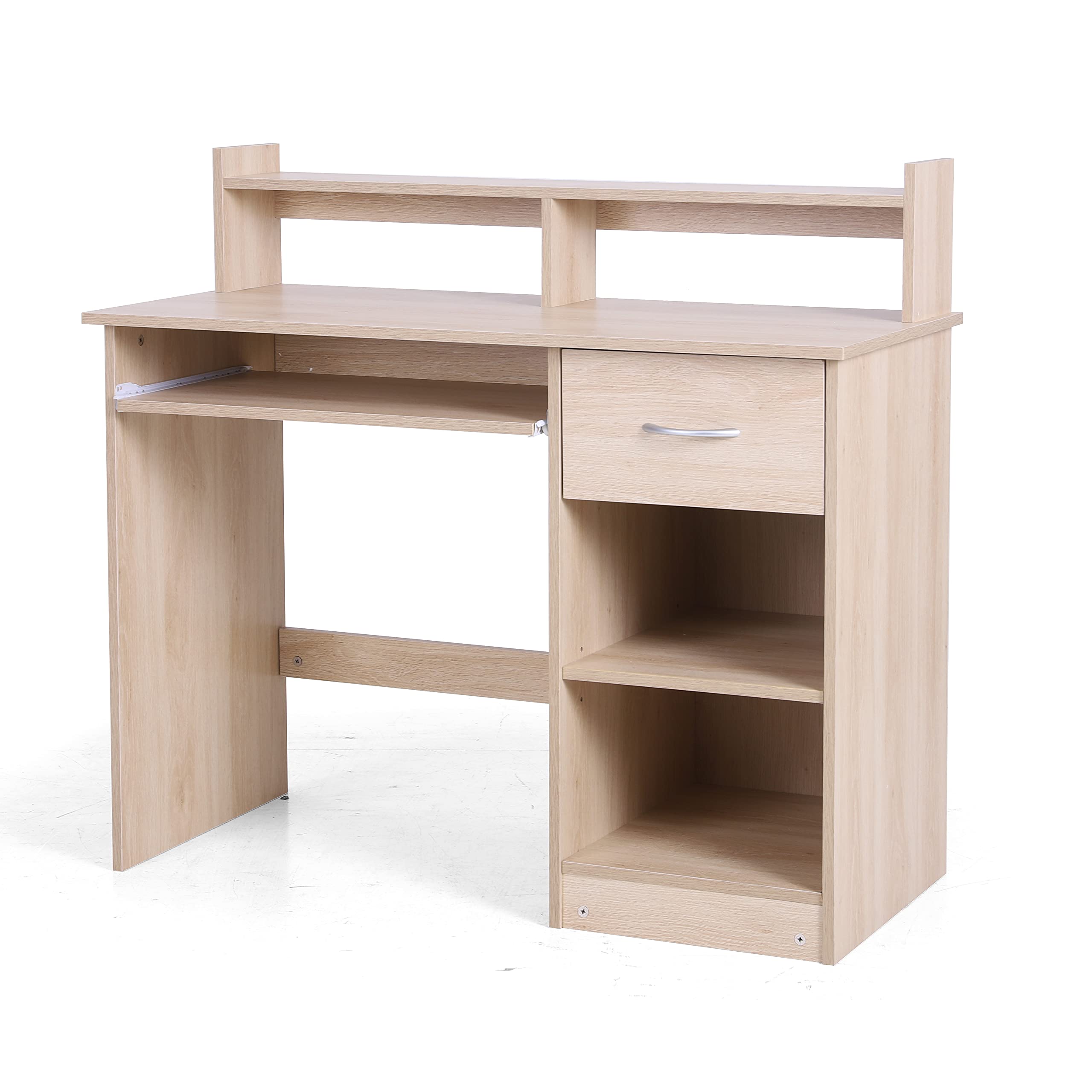 Wooden Computer Desk with Drawers and Hutch - Space Saving Home Office Desk for Students, Small Bedroom Writing Table | Perfect for Remote Work, Online Classes & Small Space Home Offices