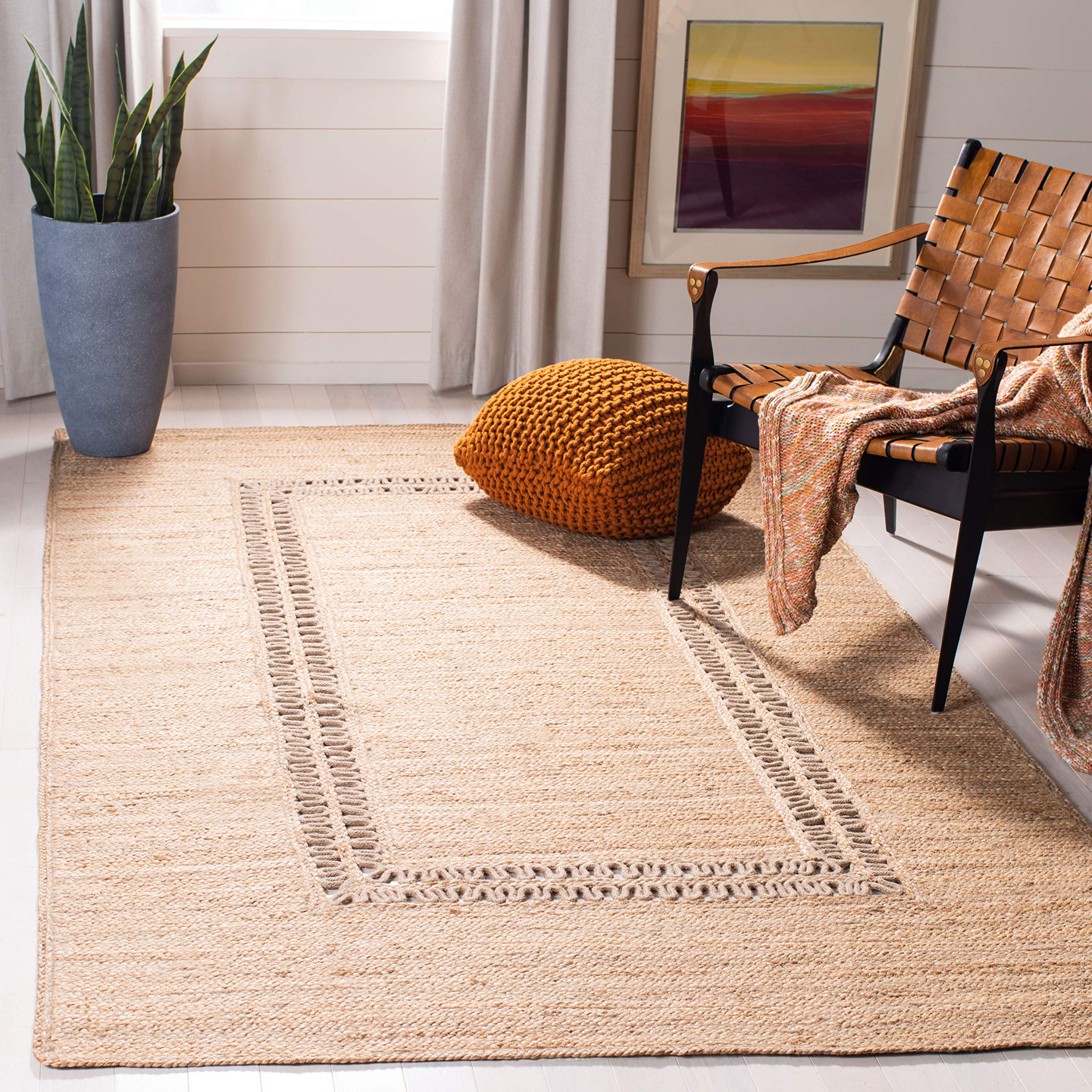 SAFAVIEH Handmade Boho Jute Area Rug 5' x 8' - Natural Fiber Farmhouse Rug for Living Room & Bedroom, Beige (NF374B) | High Traffic Durable Floor Mat for Home Decor, Cozy Boho Chic Style