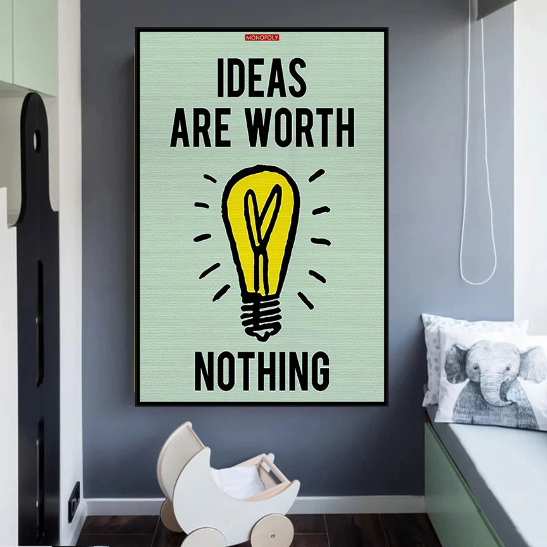 Alec Monopoly 'Ideas Are Worth Nothing' Playing Card Canvas Wall Art - Perfect for Game Rooms, Man Caves & Modern Home Decor