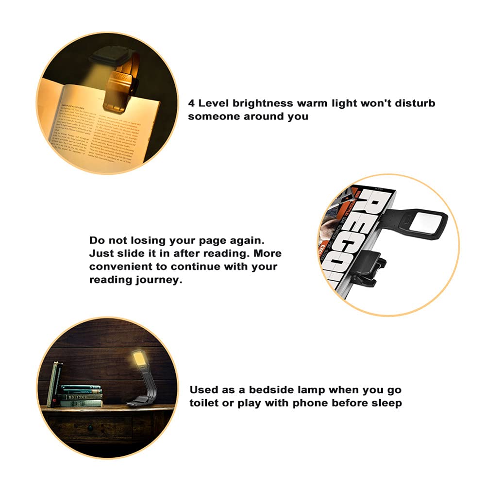 Rechargeable Book Light for Reading - 4 Brightness Levels, Eye-Care Warm Light, Flexible Neck Reading Lamp - Perfect for Bedtime Reading, Studying, Nighttime Use & Travel