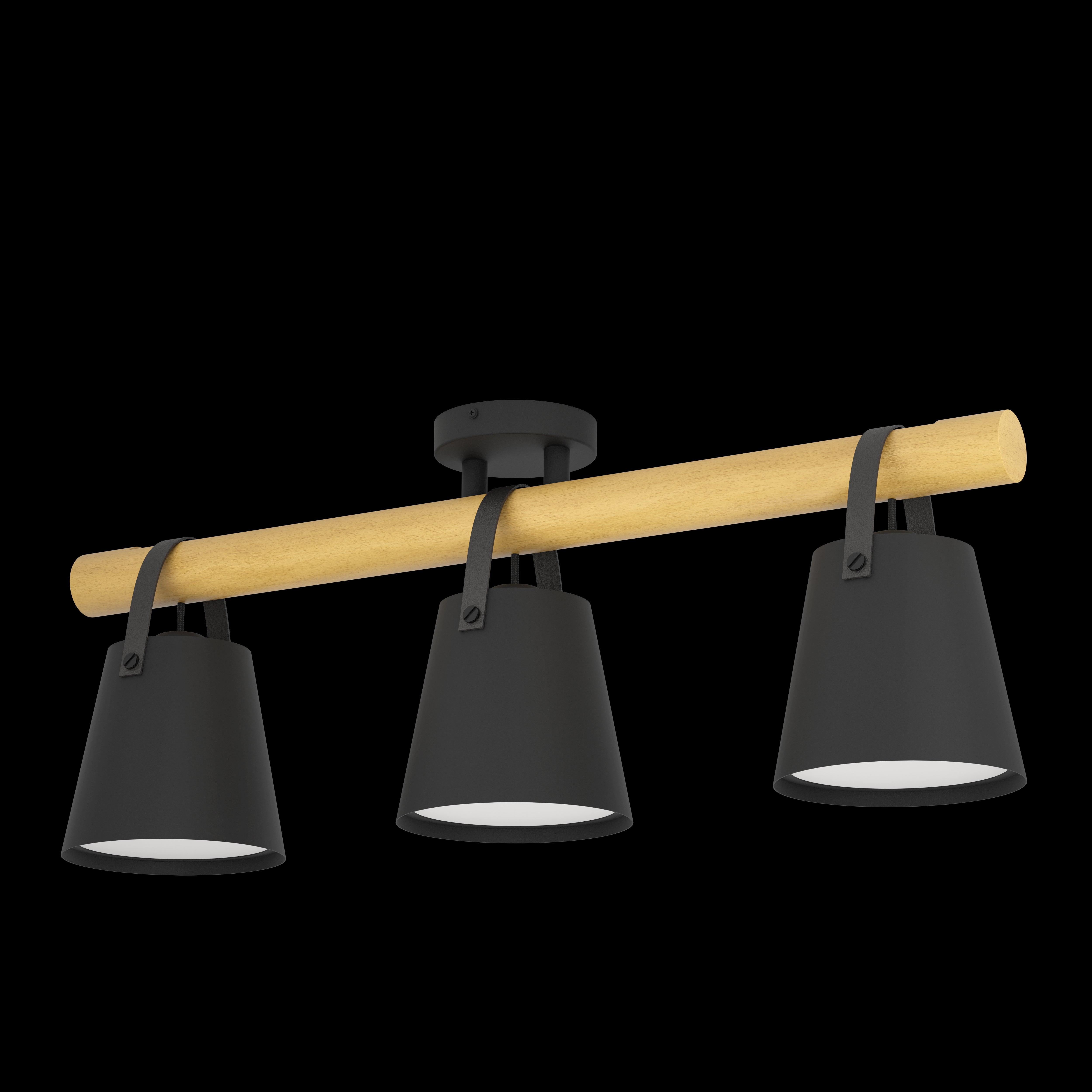 Eglo Boyle Black & Wood 3-Light Flush Mount Ceiling Light Fixture - Modern Farmhouse Lighting for Bedroom, Kitchen, or Dining Room