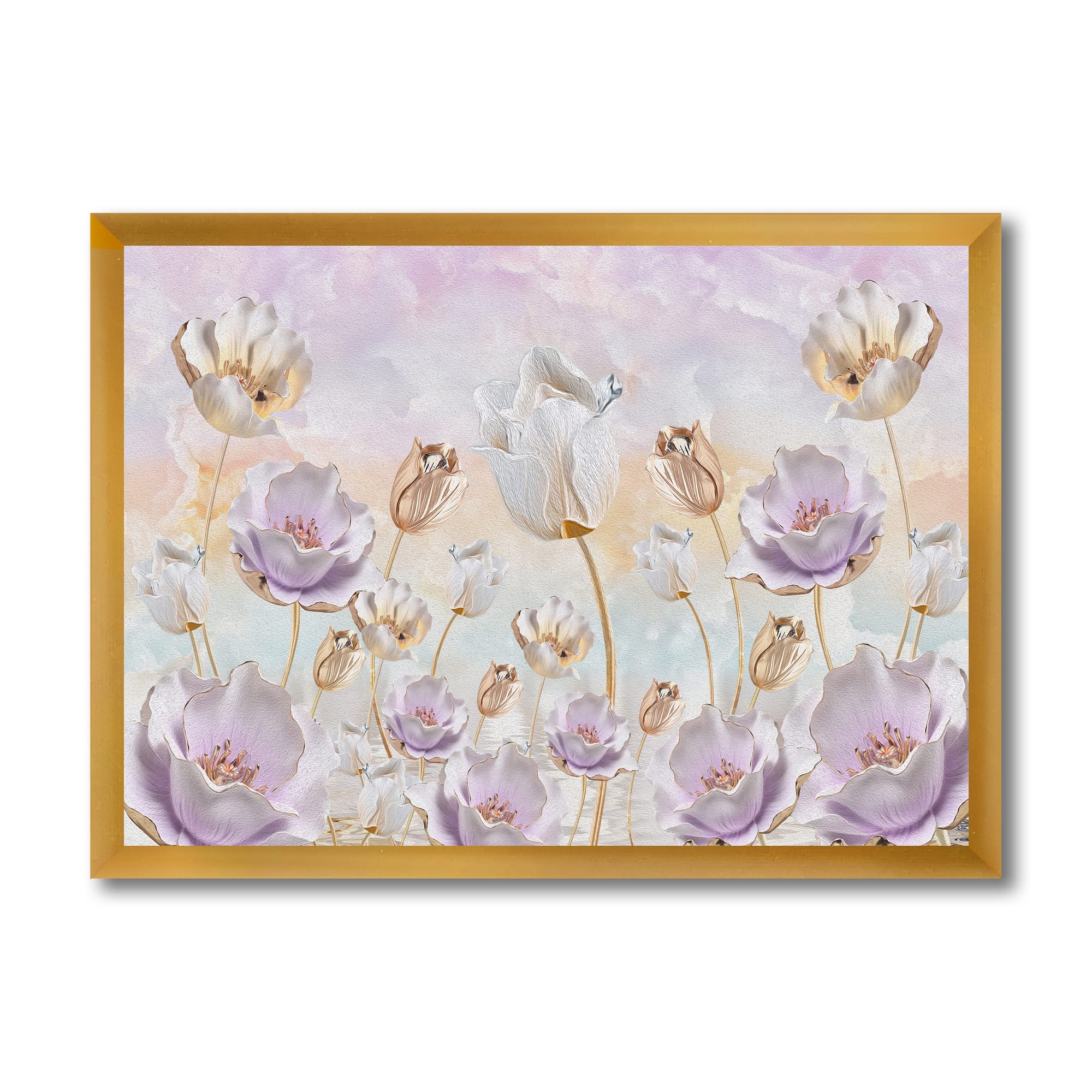 Pastel Tone Blossoming Flowers Traditional Framed Wall Art - Perfect for Living Room, Bedroom & Office Decor
