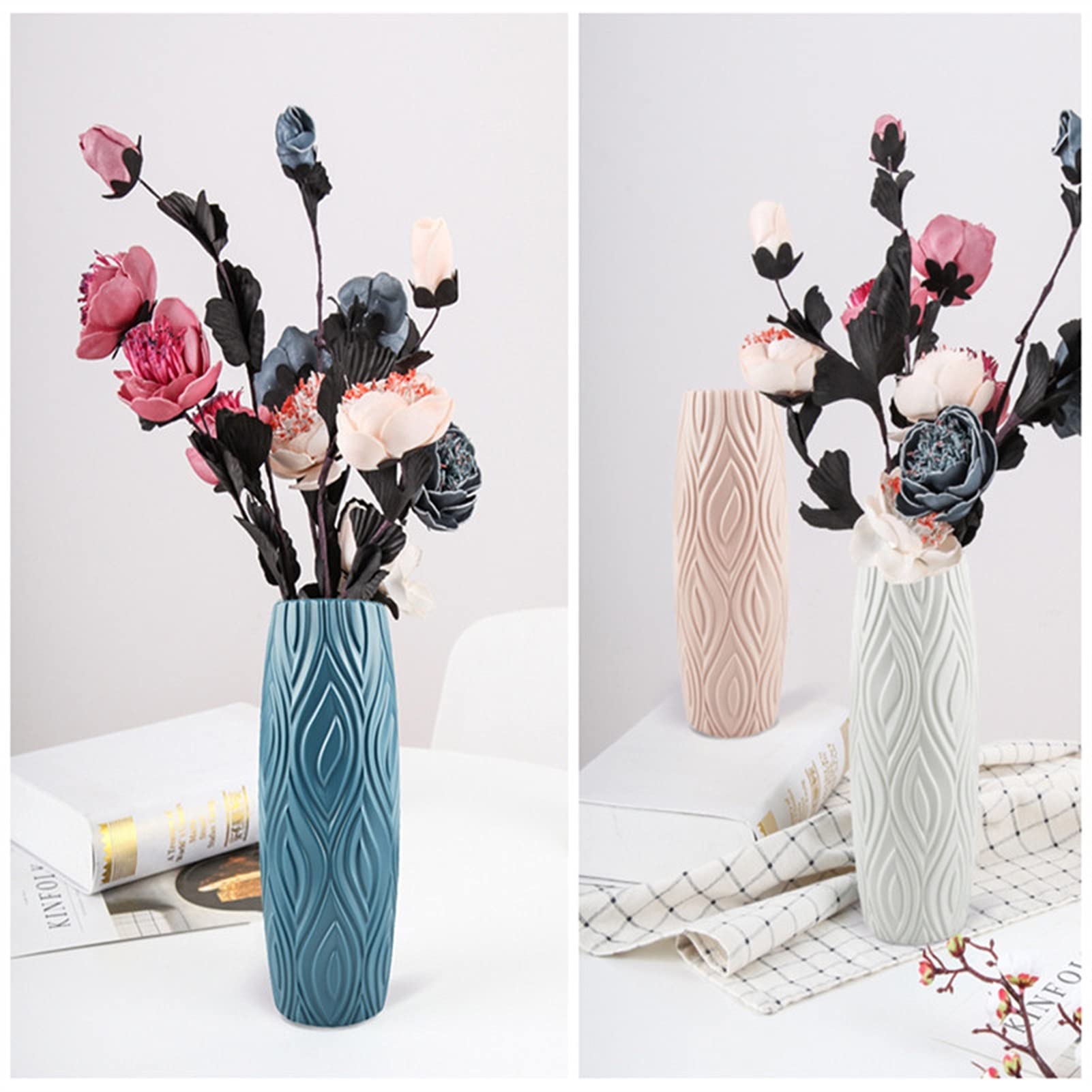 Stylish Nordic Imitation Ceramic Flower Vase - Shatterproof Plastic Home Decor for Living Room, Bedroom & Office - Modern Decorative Vase (Blue)