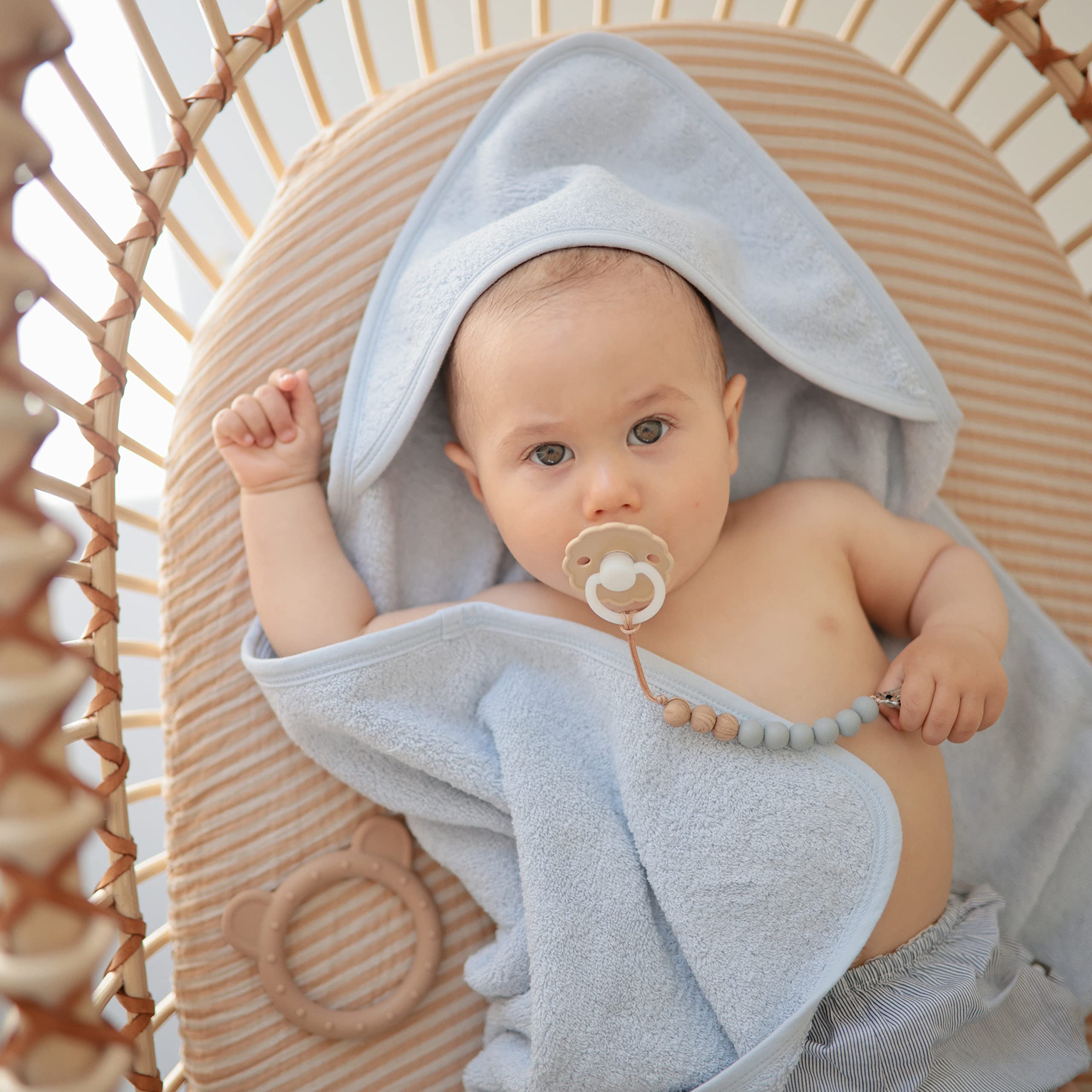 Organic Cotton Mushie Baby Hooded Towel - Soft & Absorbent for Newborns & Toddlers (Baby Blue) | Perfect for Bath Time, Swimming & Beach Outings