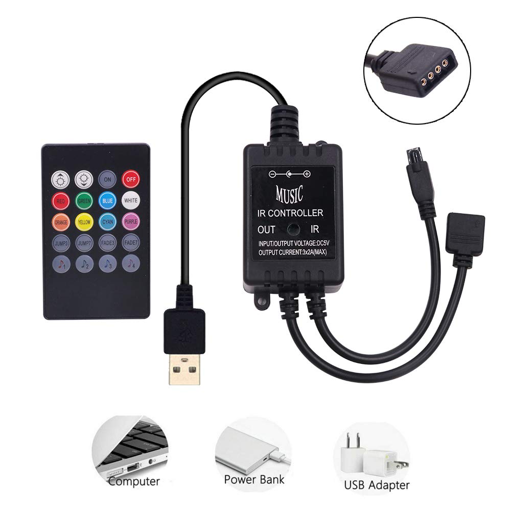 XUNATA 16.4ft RGB LED Strip Lights with Remote, USB-Powered Music Sync TV Backlight for 40-60 inch HDTV, 5050 60 LEDs/M Dimmable Flexible Bias Lighting - Perfect for Bedroom, Gaming Setup & Home Theater Ambiance