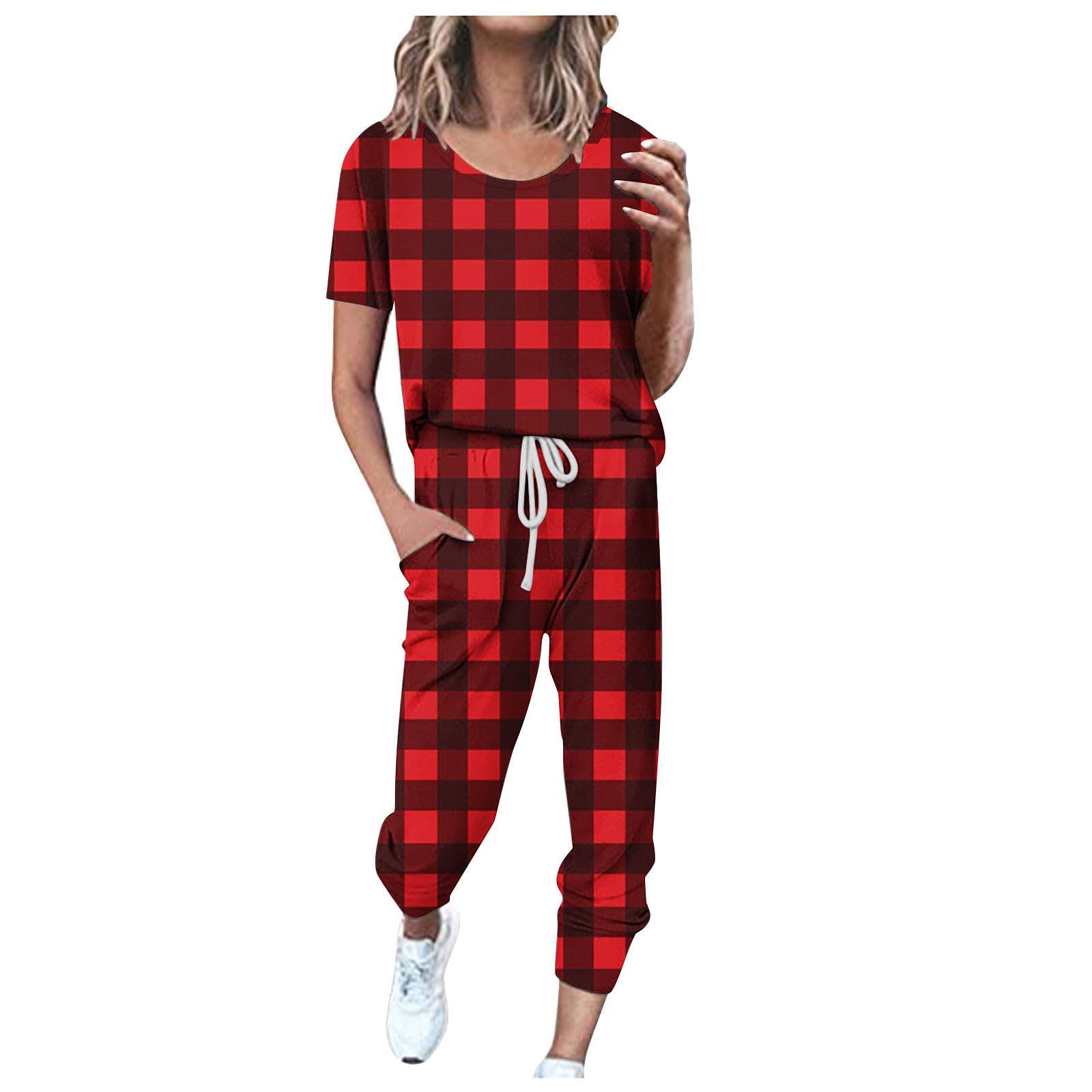 Women's 2-Piece Summer Outfit - Casual Short Sleeve Top & Lounge Pants Set for Travel