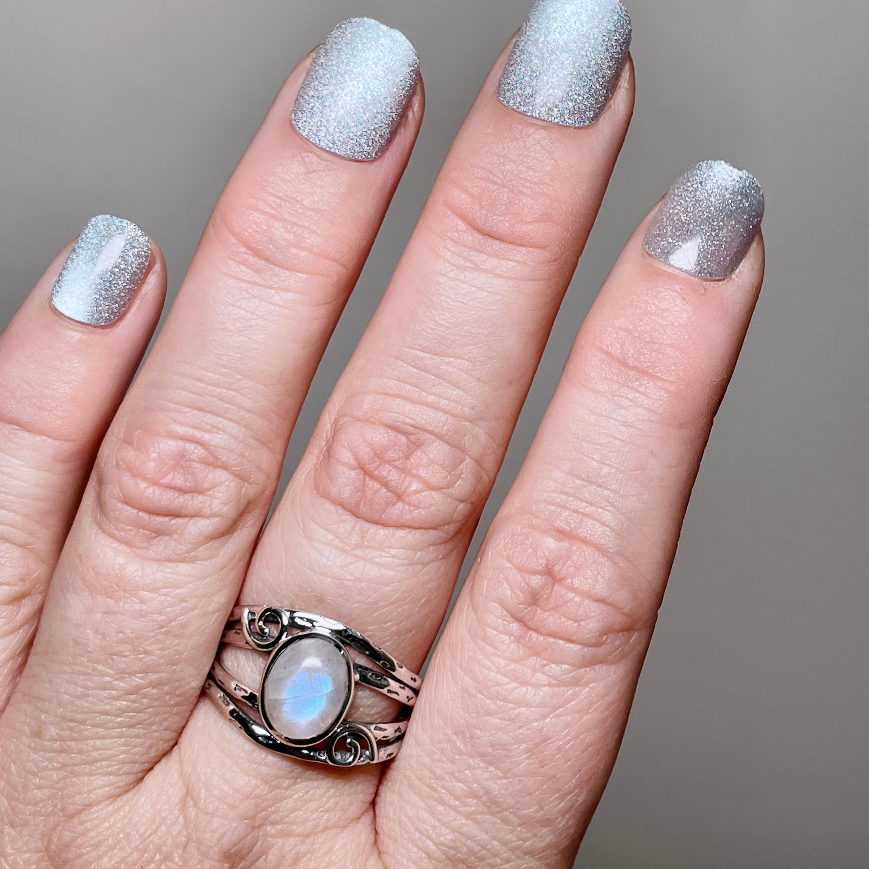 Moonstone Oval Cabochon Ring in Decorative Sterling Silver Setting R4025 - Elegant Jewelry for Women, Perfect for Weddings, Parties & Special Occasions