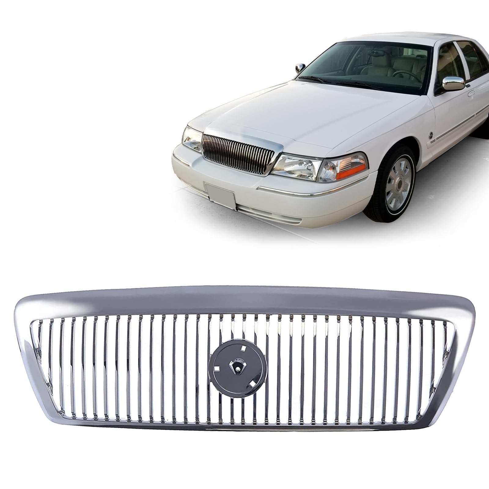 Chrome Front Grille Replacement for Mercury Grand Marquis 2003-2005 | OEM Style Grill Assembly with Chrome Shell & Insert | Perfect for Car Restoration & Custom Upgrades