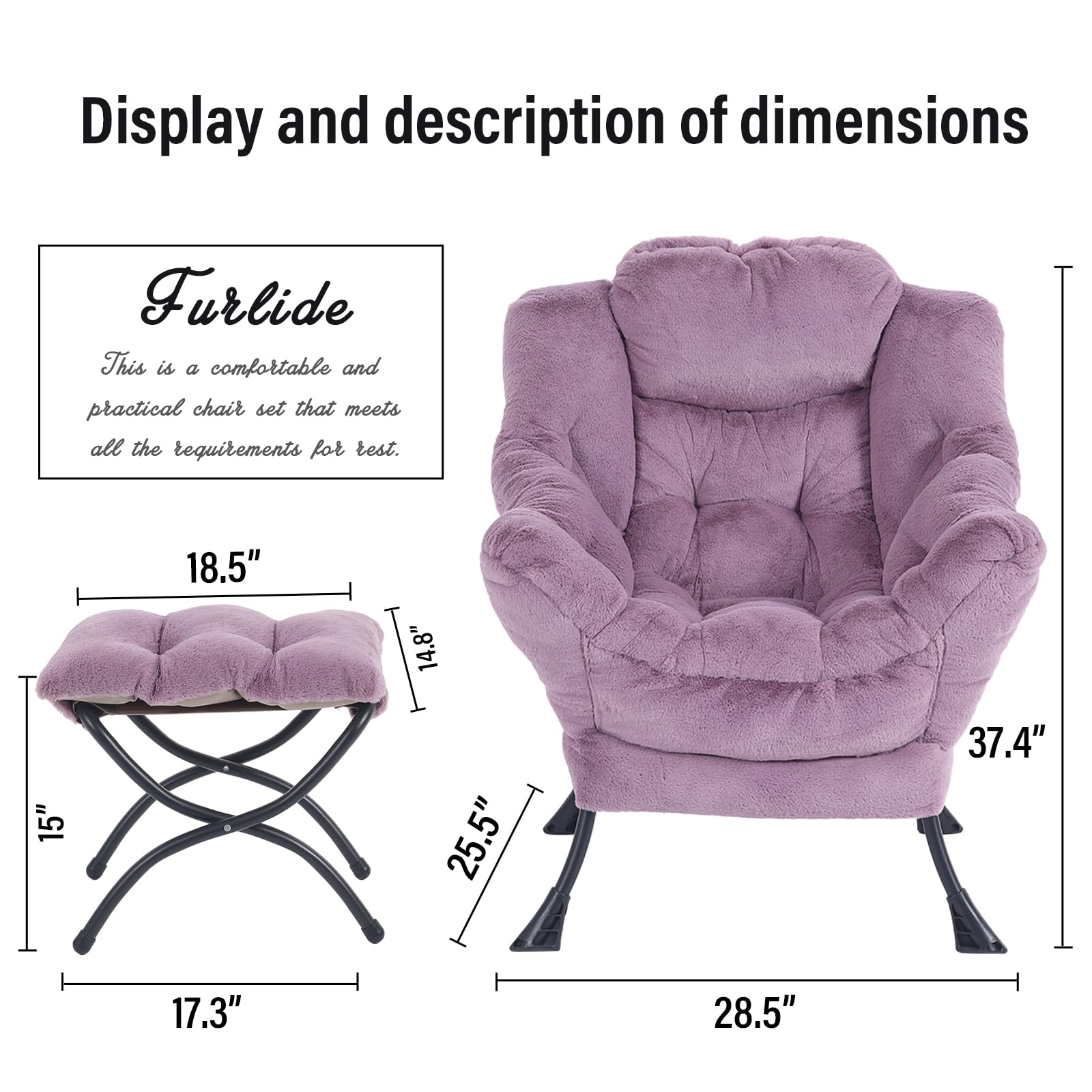 Oversized Lounge Chair with Ottoman - Modern Accent Chair with Folding Footrest, Plush Purple Reading Chair for Bedroom, Study & Living Room - Perfect for Relaxing, Reading & Small Space Decor
