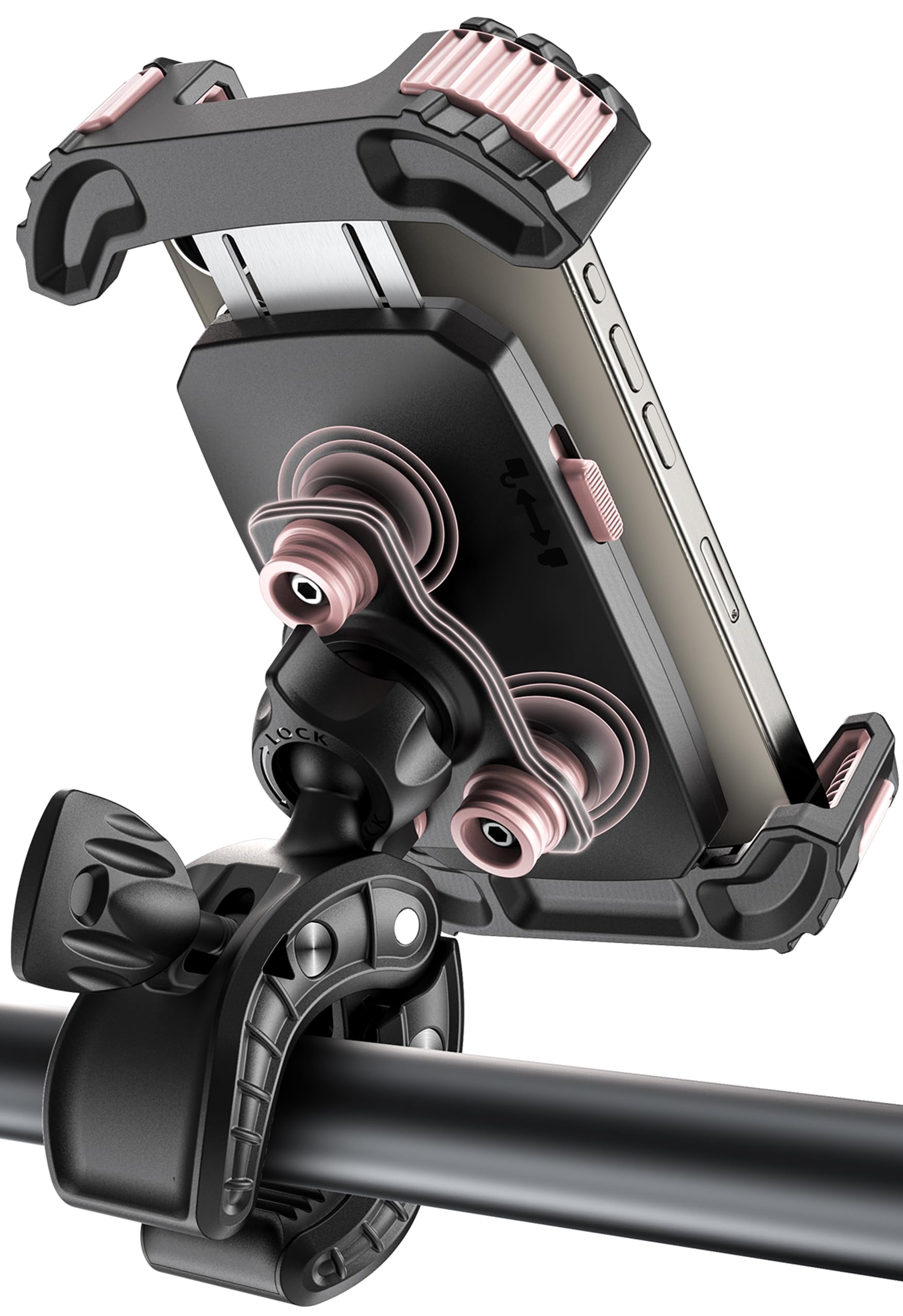 Motorcycle Phone Mount - Anti Vibration Bike Phone Holder for Motorcycles & E-Bikes | Universal Smartphone Cradle for Women & Men | Perfect Birthday Gift & Motorcycle Accessories (Pink) | Ideal for Commuting, Road Trips & Outdoor Adventures