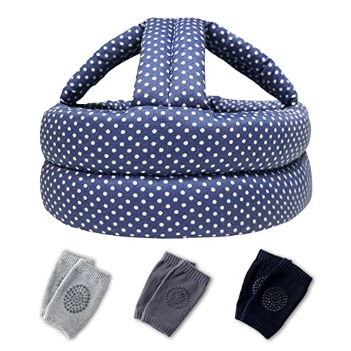 **Huifen Baby Safety Helmet for Crawling & Walking - Soft Infant Helmet with 3 Pairs Knee Pads, Toddler Head Protection Cushion for Learning to Walk (Blue) - Perfect for Indoor & Outdoor Play, First Steps & Active Babies**