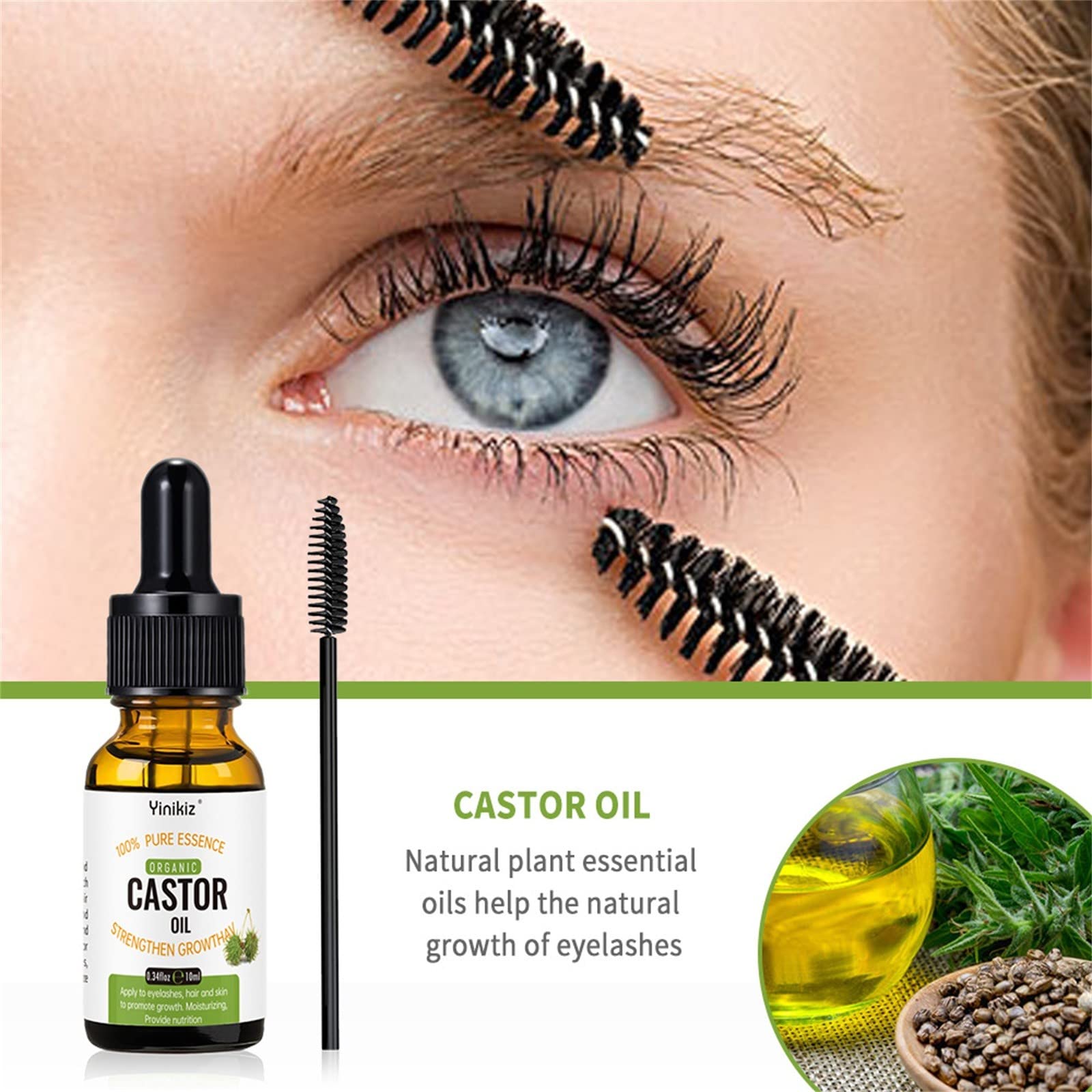 Organic Castor Oil for Eyelash & Eyebrow Growth - 100% Pure Natural Lash Serum & Eyelash Extension Kit | Enhance & Strengthen Lashes for Daily Beauty Routine