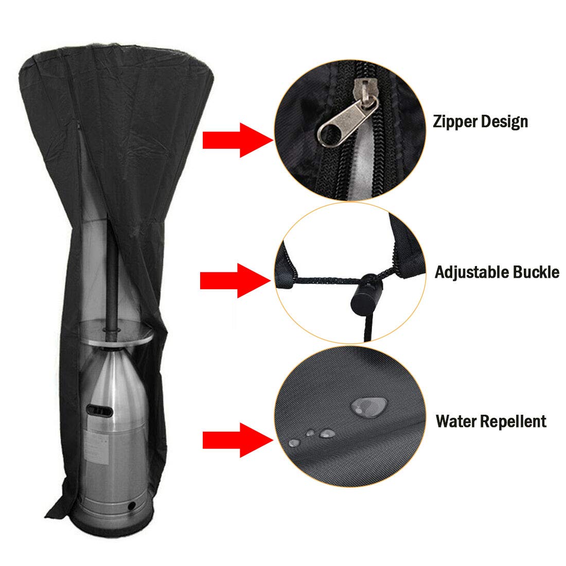 93Inch Black Waterproof Dustproof Patio Heater Cover with Zipper - Outdoor Flame Tower Protector for Garden, Veranda & Backyard - Heavy Duty Dome Heater Cover for All Weather Protection (Ideal for Winter Storage & Patio Furniture Protection)