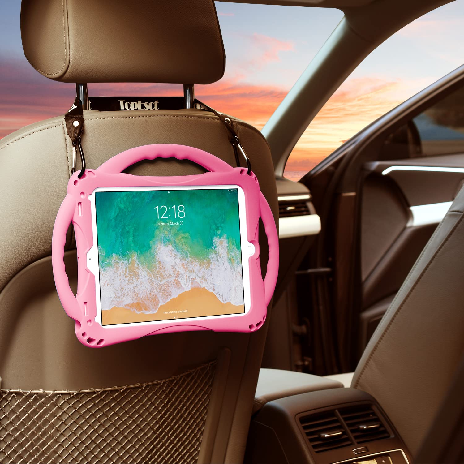 TopEsct Shockproof Kids Case for iPad 2017/2018 9.7 inch & iPad Air/Air 2 - Pink Silicone Protective Cover with Tempered Glass Screen Protector & Strap - Perfect for School, Travel & Home Use