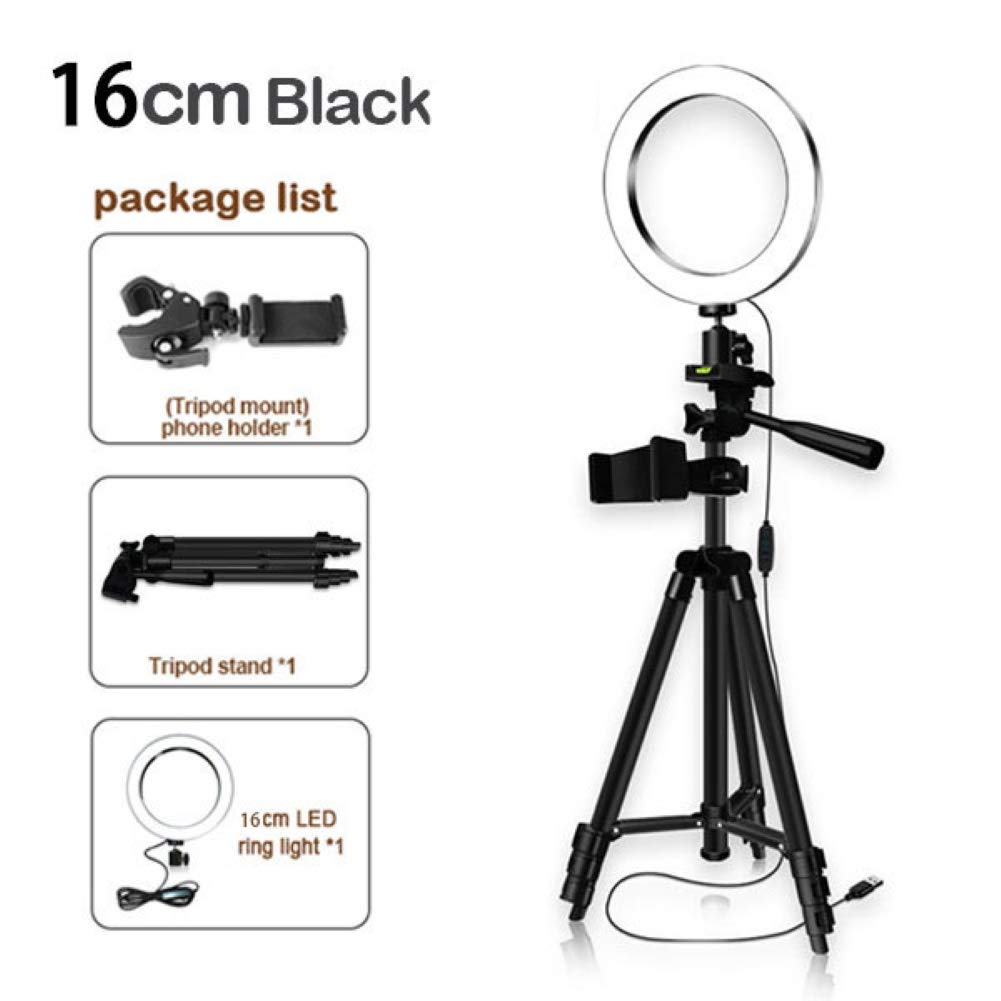 Professional 16cm Black LED Ring Light with Tripod Stand - Studio Lighting for Video, Photography, Selfies & Makeup | Perfect for YouTube, TikTok, Live Streaming & Home Studio Setup