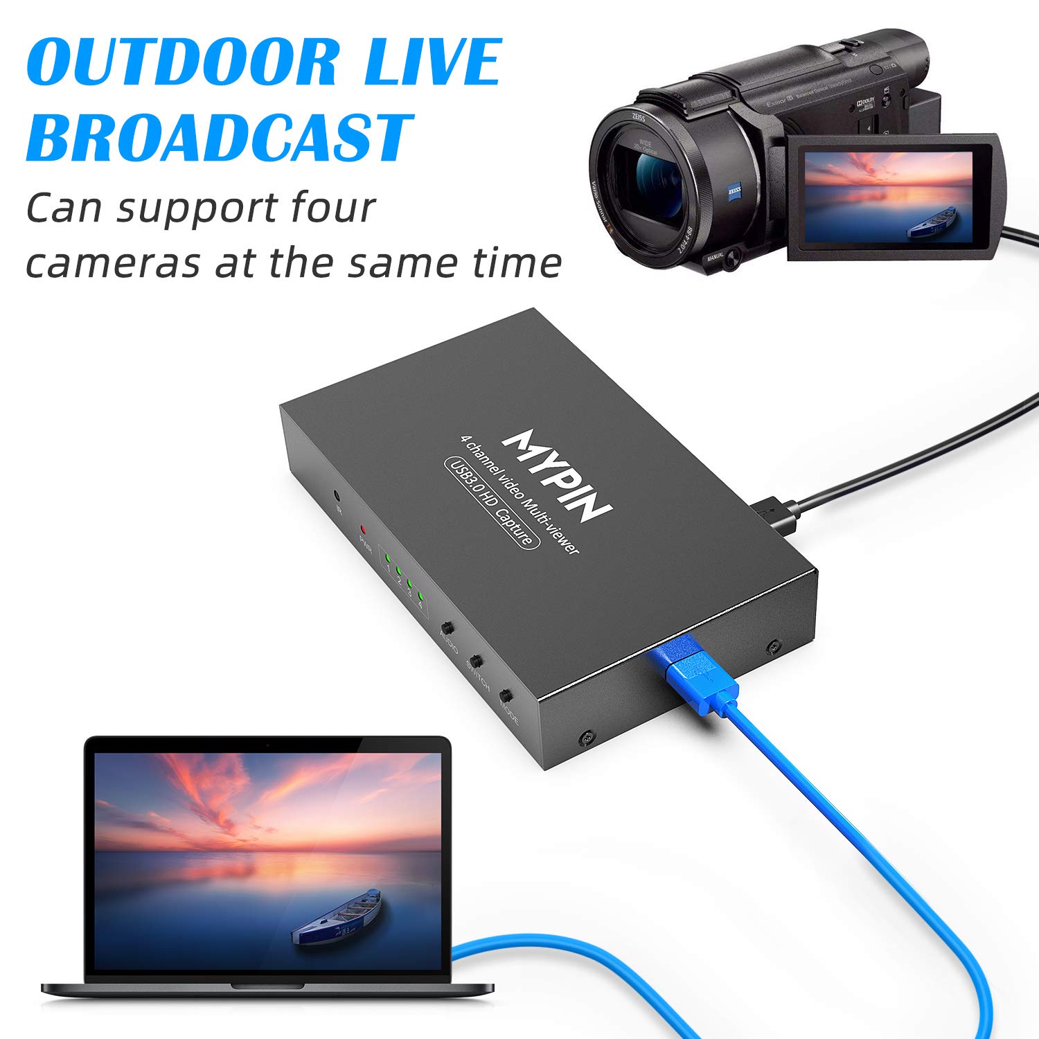 MYPIN USB 3.0 HDMI Video Capture Card - 4K 1080P 60fps Multi-Channel Game Capture Device with Loop Out for Xbox One, PS4, Wii U, Nintendo Switch - Perfect for Live Streaming, Gaming, Video Recording & Content Creation