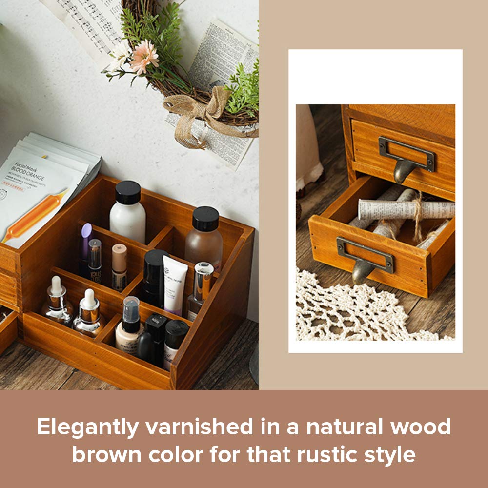 Rustic Wooden Farmhouse Makeup Vanity Tray - Skincare & Perfume Organizer - Bathroom Countertop Storage Box - Perfect for Bedroom, Bathroom & Vanity Table Organization
