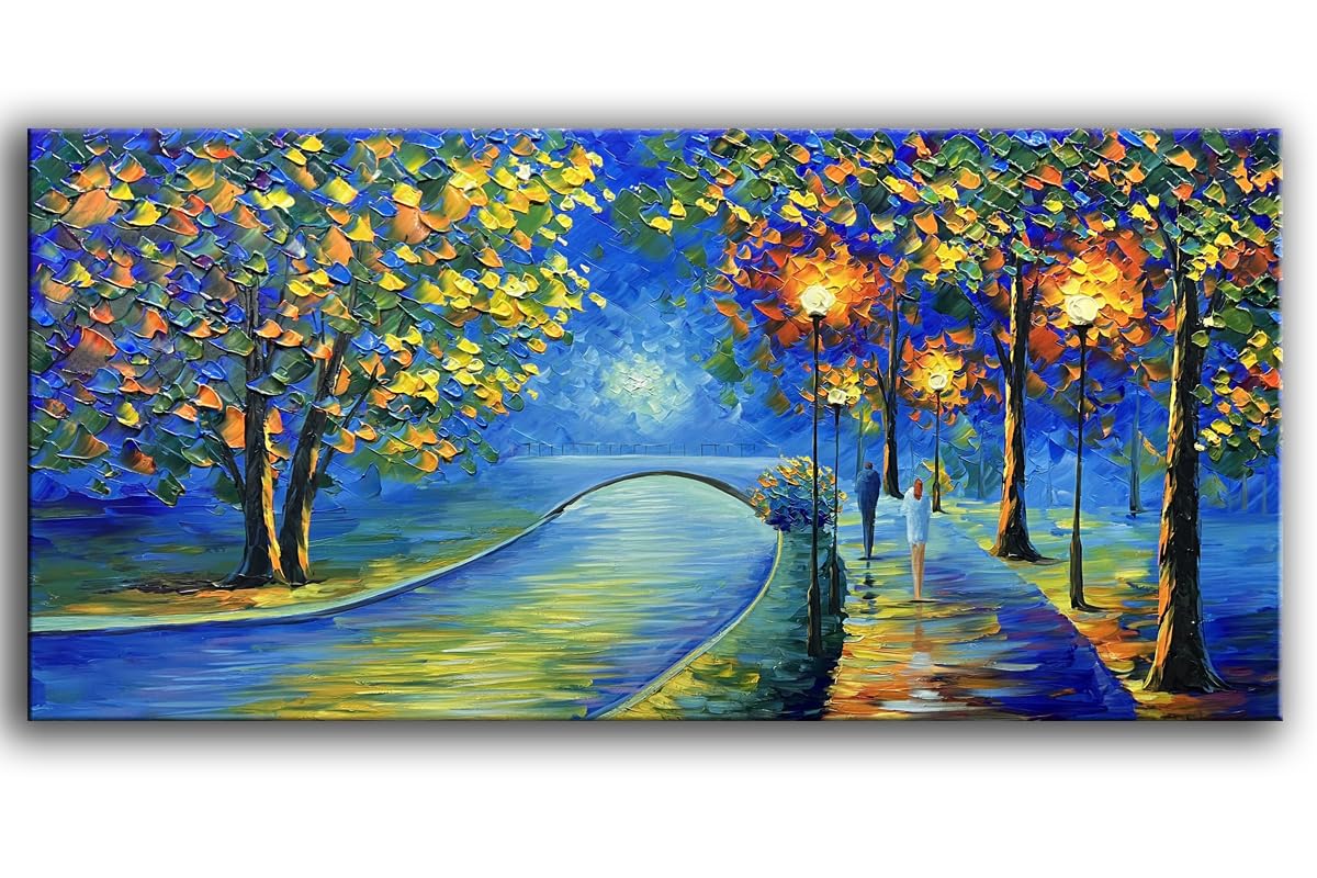 YaSheng Art - Handmade Textured Tree Abstract Landscape Oil Painting on Canvas, Contemporary Wall Art for Home & Office Decor, 24x48 Inch - Perfect for Living Room, Bedroom, or Office Wall Decorations