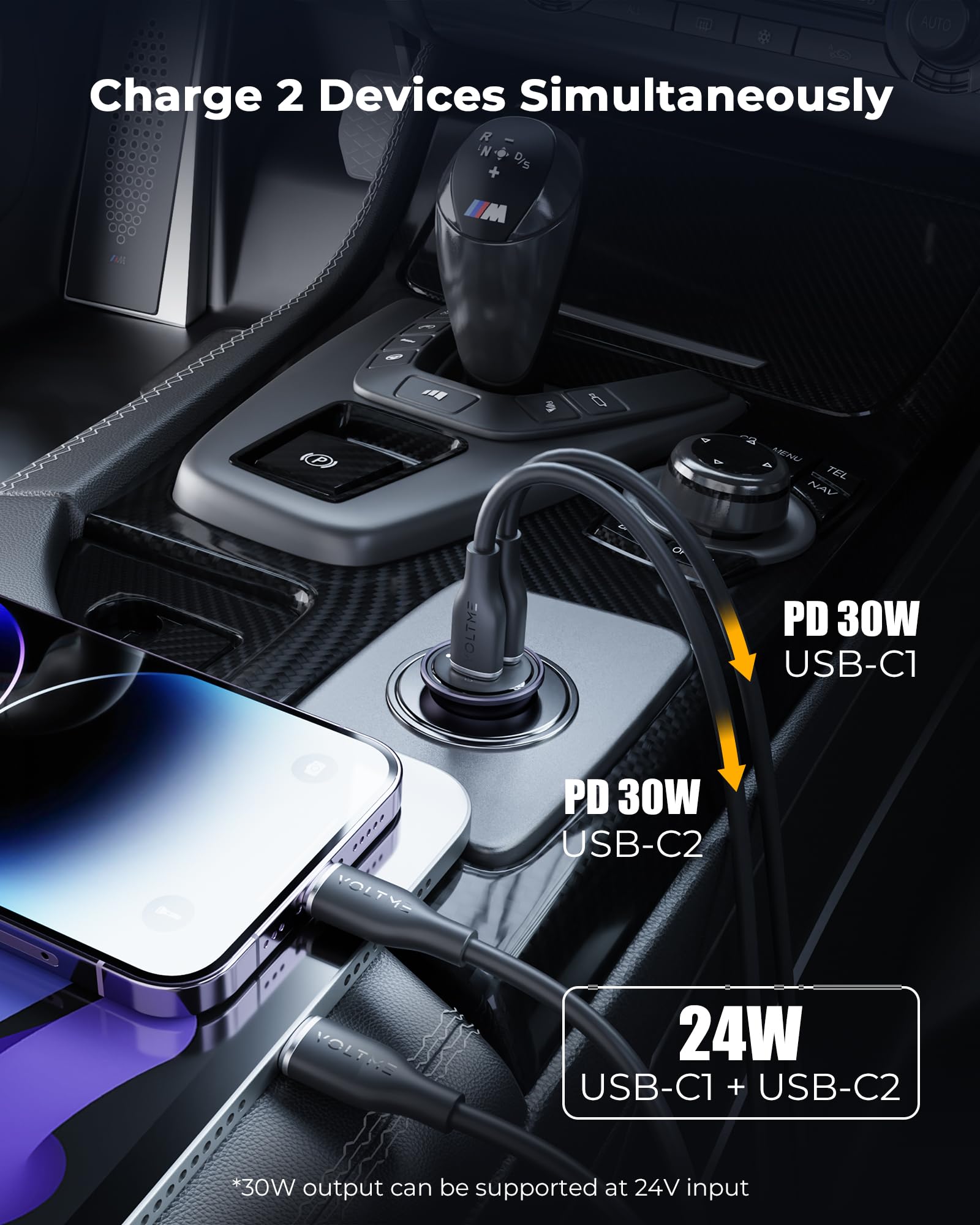 VOLTME 30W PD 3.0 Fast Car Charger - Dual USB C Port Cigarette Lighter Adapter - Compatible with iPhone 16/15 Series, Galaxy S24/23, Pixel & More - Fast Charging for Road Trips & Daily Commute (Blue)