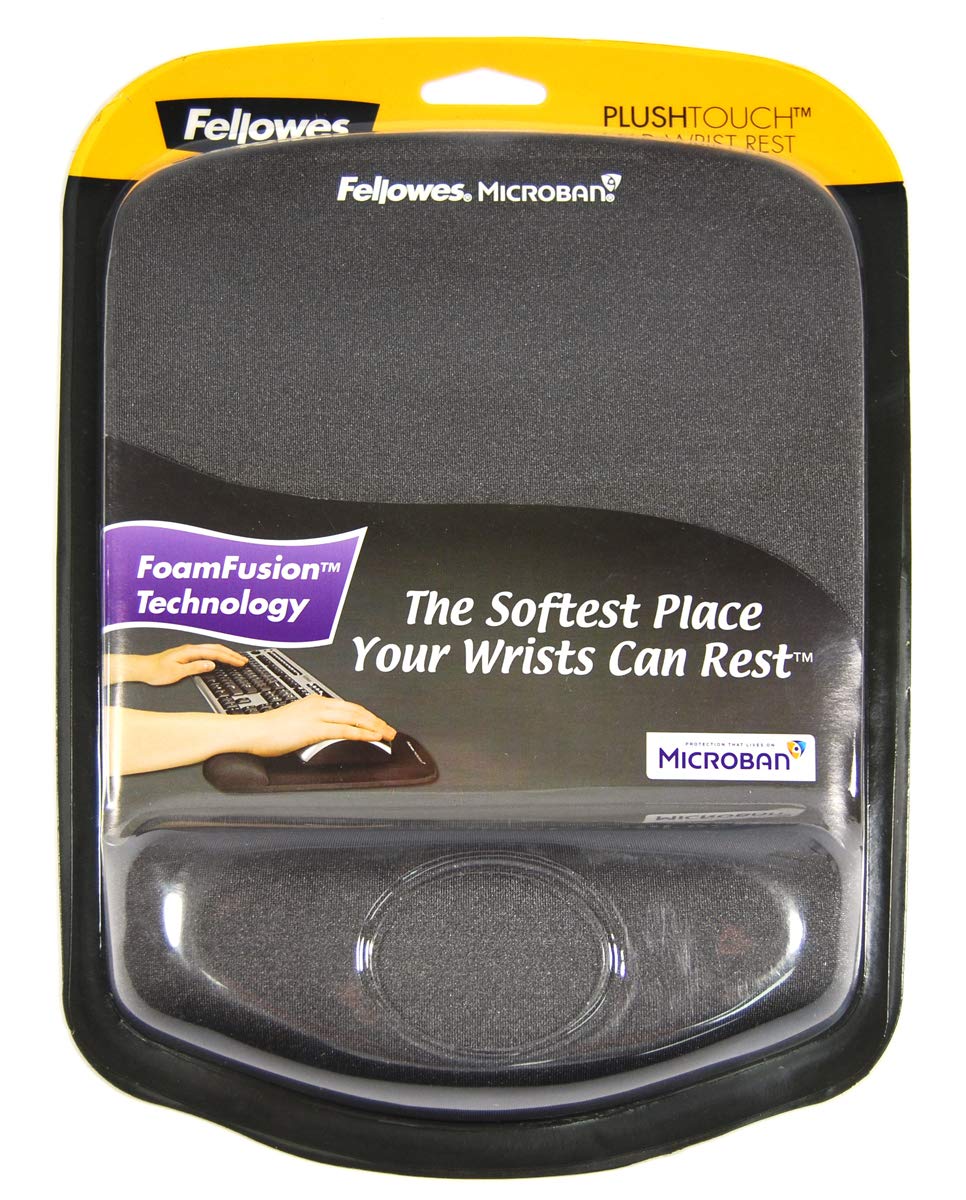 Fellowes PlushTouch Wrist Rest with Mouse Pad - Ergonomic Support for Computer Work, FoamFusion Technology, Graphite (9252201) - Perfect for Office, Gaming & Long Computer Sessions