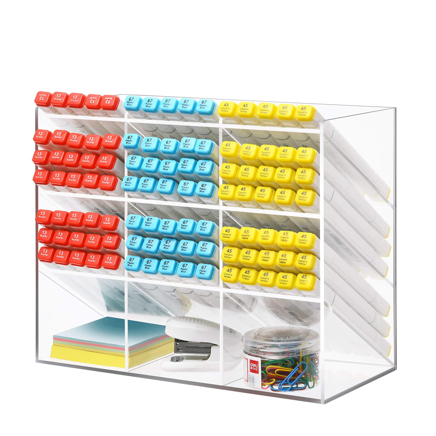 Marbrasse Clear Acrylic Pen Organizer with 12 Compartments - Desk Storage for Pens, Office & School Supplies - Perfect for Art Materials, Stationery & Craft Organization (Transparent Desktop Holder)
