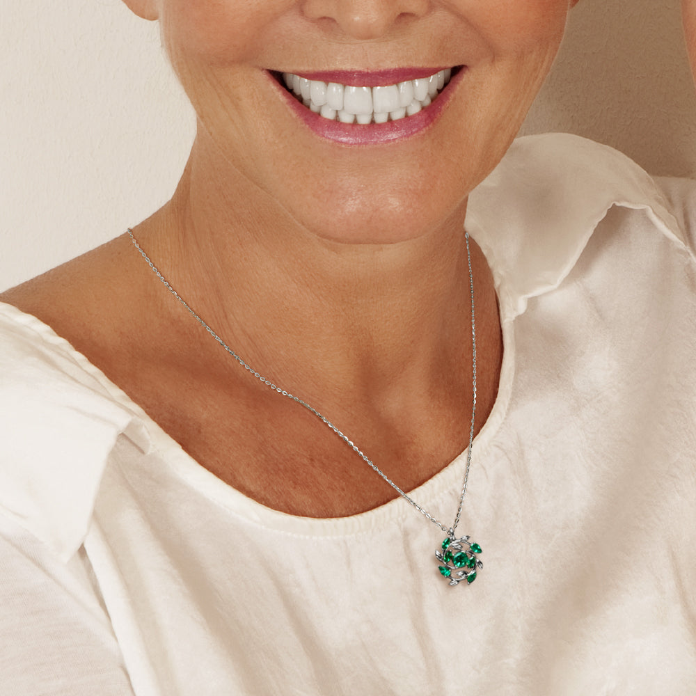 Elegant Round & Marquise Cut Emerald Olive Branch Statement Necklace Pendant - Perfect for Weddings, Parties & Special Occasions