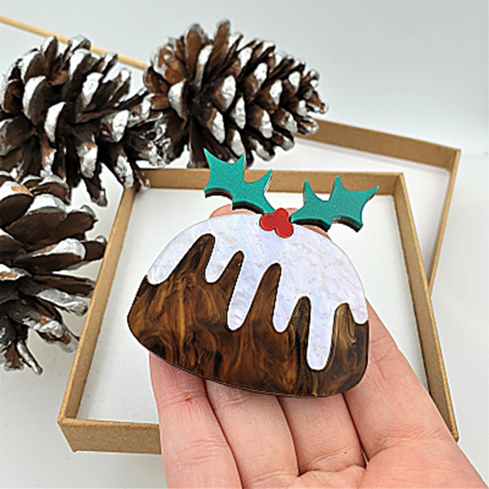 Cherryloco Christmas Pudding Brooch - Festive Holiday Pin for Women - Perfect for Christmas Parties, Gifts & Winter Fashion Accessories