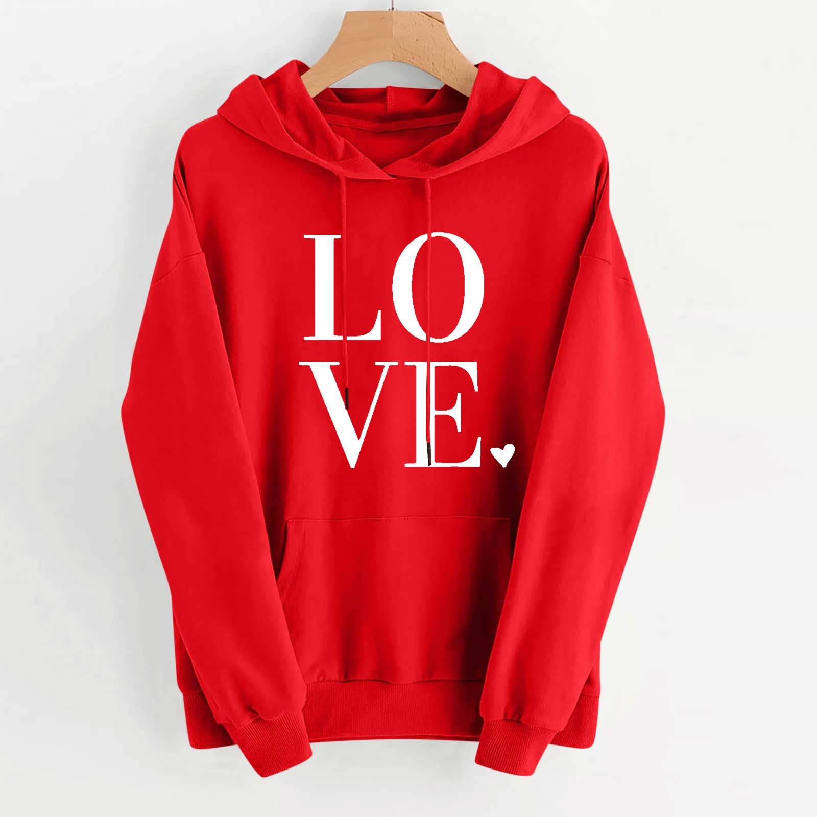 Valentine's Day Sweater for Women - Long Sleeve Love Heart Graphic Hoodie with Pocket | Cozy Casual Pullover for Date Night, Gift Giving & Winter Fashion