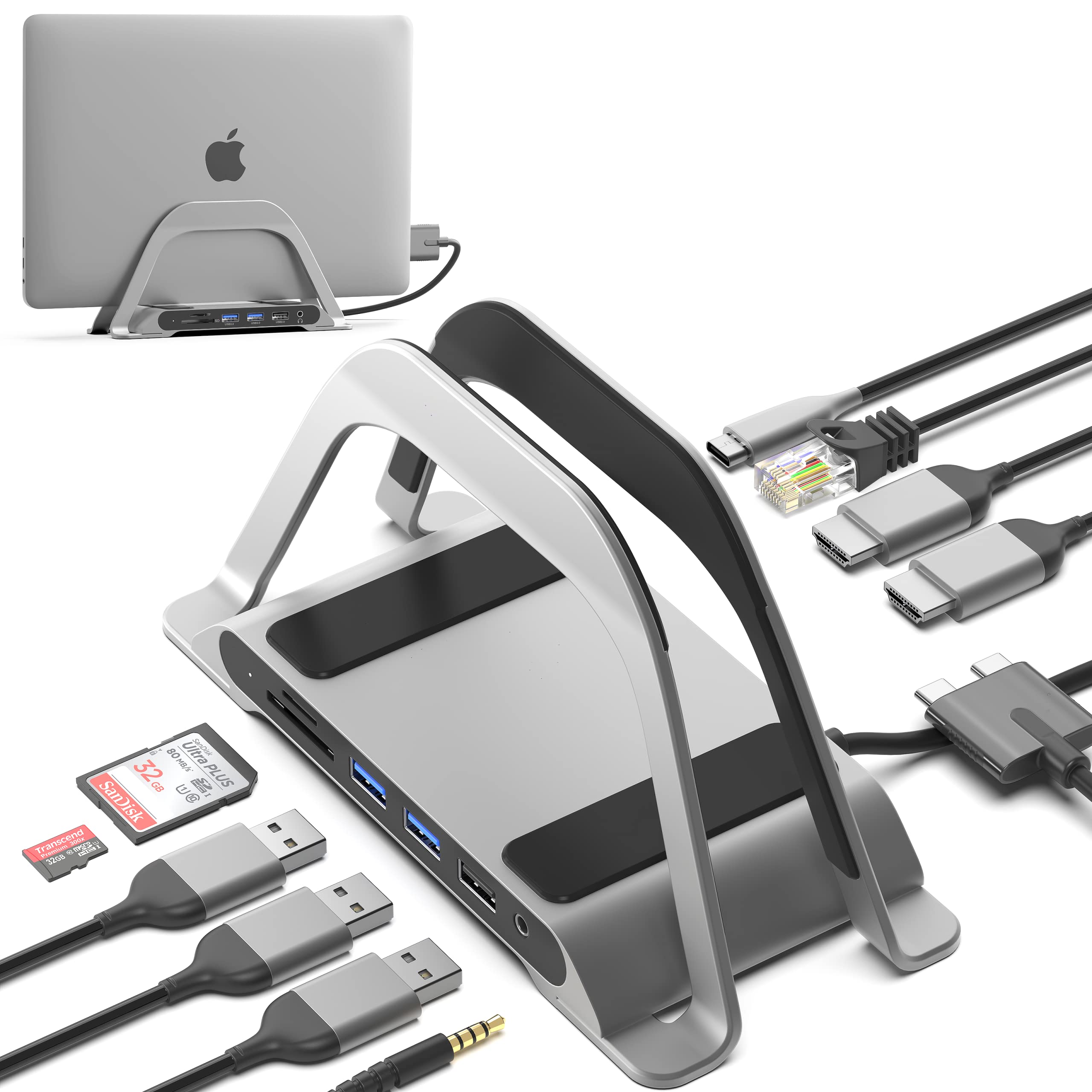 HumanCentric MacBook Docking Station - 10-in-1 USB C Hub for MacBook Pro/Air with Dual Monitor Support, 4K HDMI, USB 3.0 Ports, Ethernet, SD Card Reader - Perfect for Home Office & Remote Work Setup