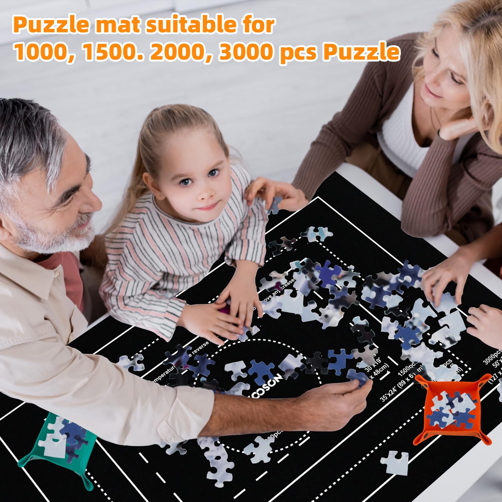 MOZOOSON Jigsaw Puzzle Mat - 3000, 2000, 1500 Piece Puzzle Roll Up Mat with Storage Bag | Portable Puzzle Board for Adults & Kids | Perfect for Travel, Home, and Puzzle Storage